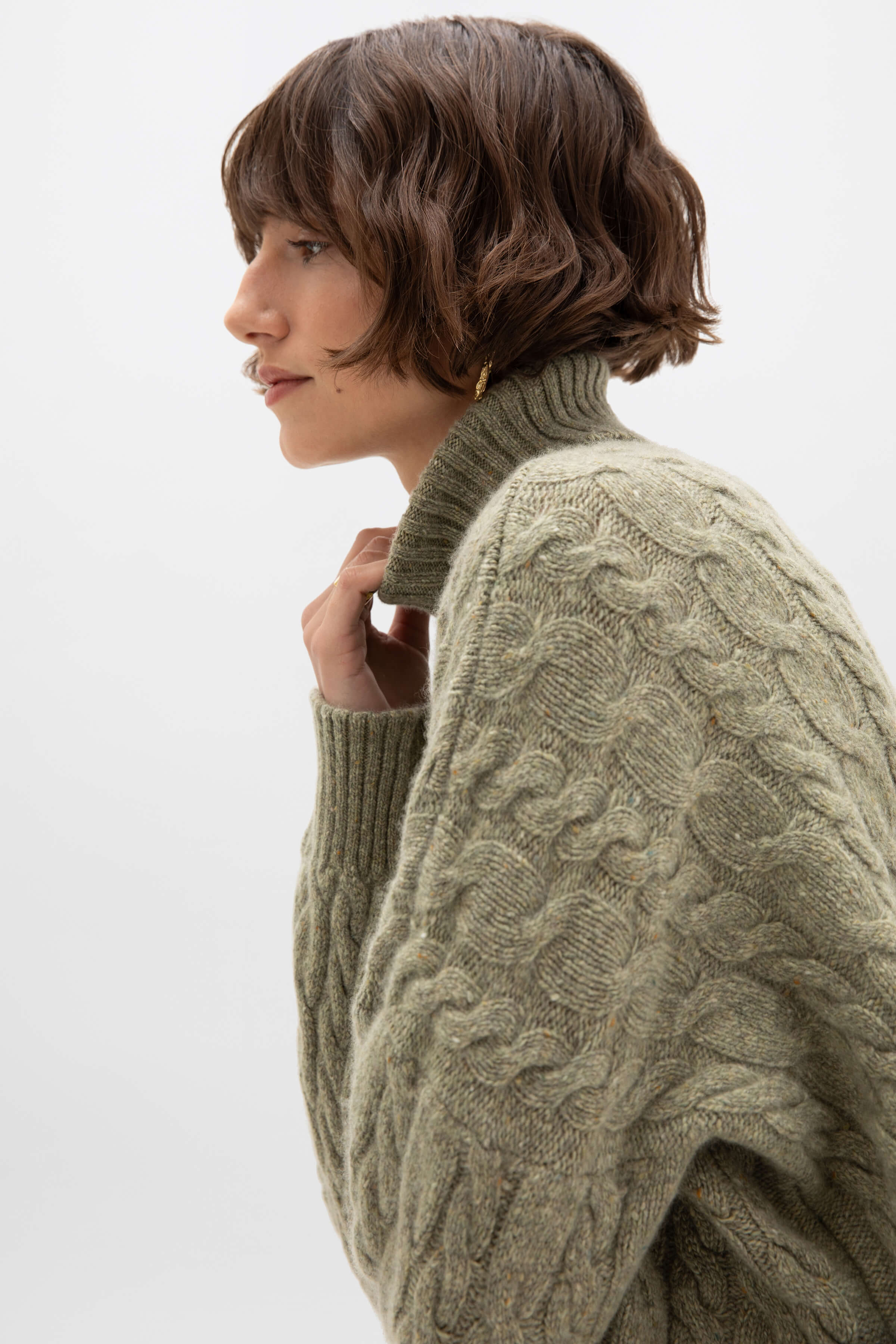 Donegal Cashmere Green Cable Roll Neck Jumper