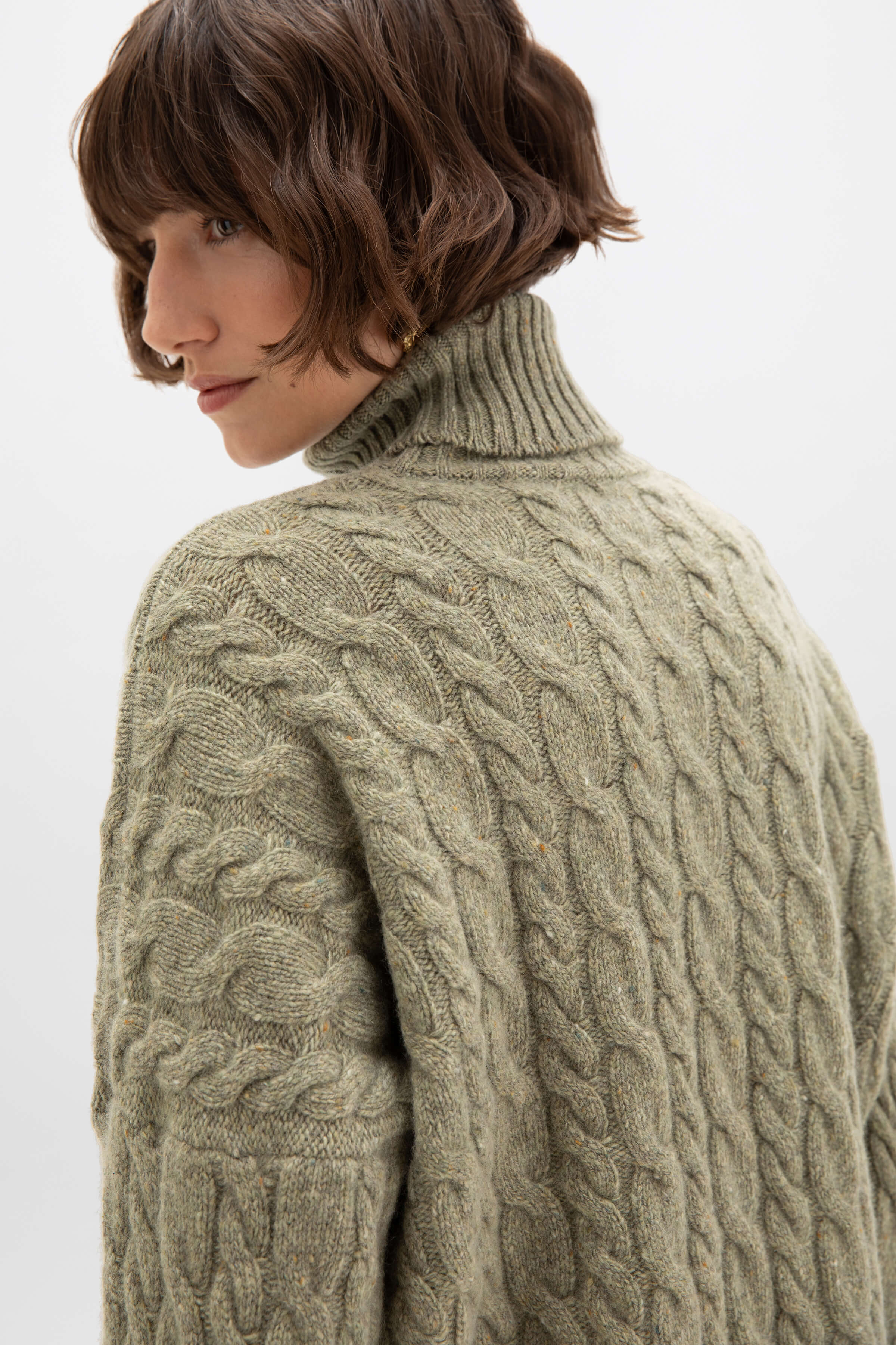 Donegal Cashmere Green Cable Roll Neck Jumper