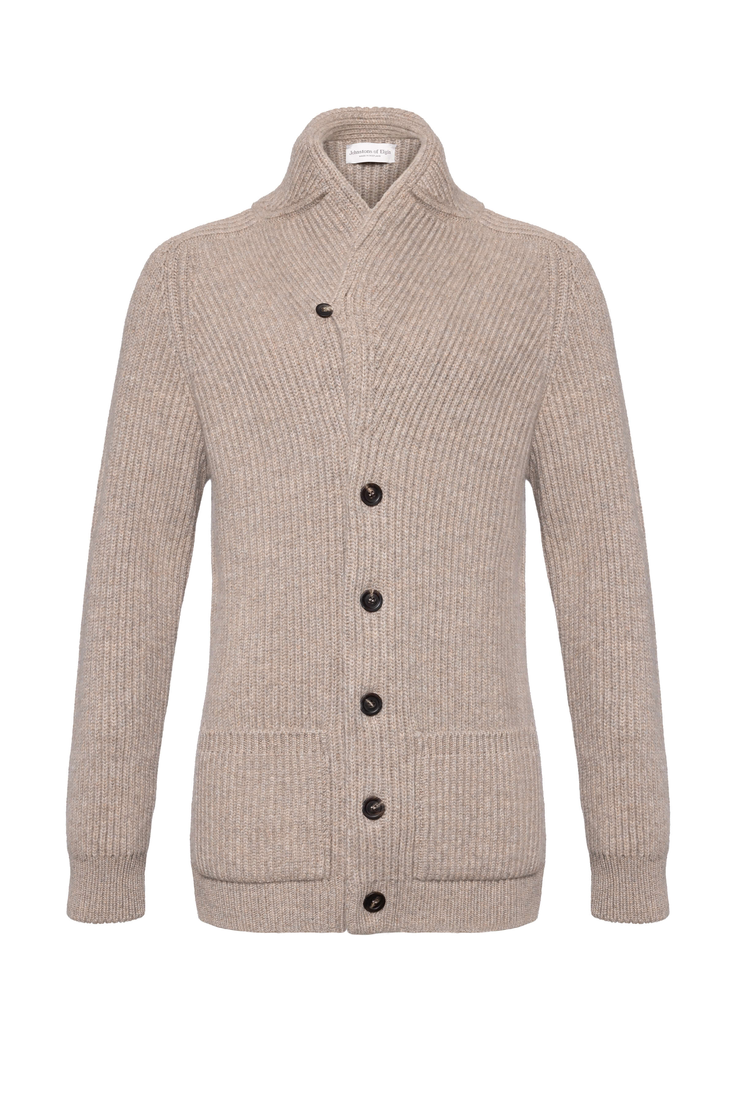 Ribbed Shawl Collar Light Brown Cashmere Cardigan