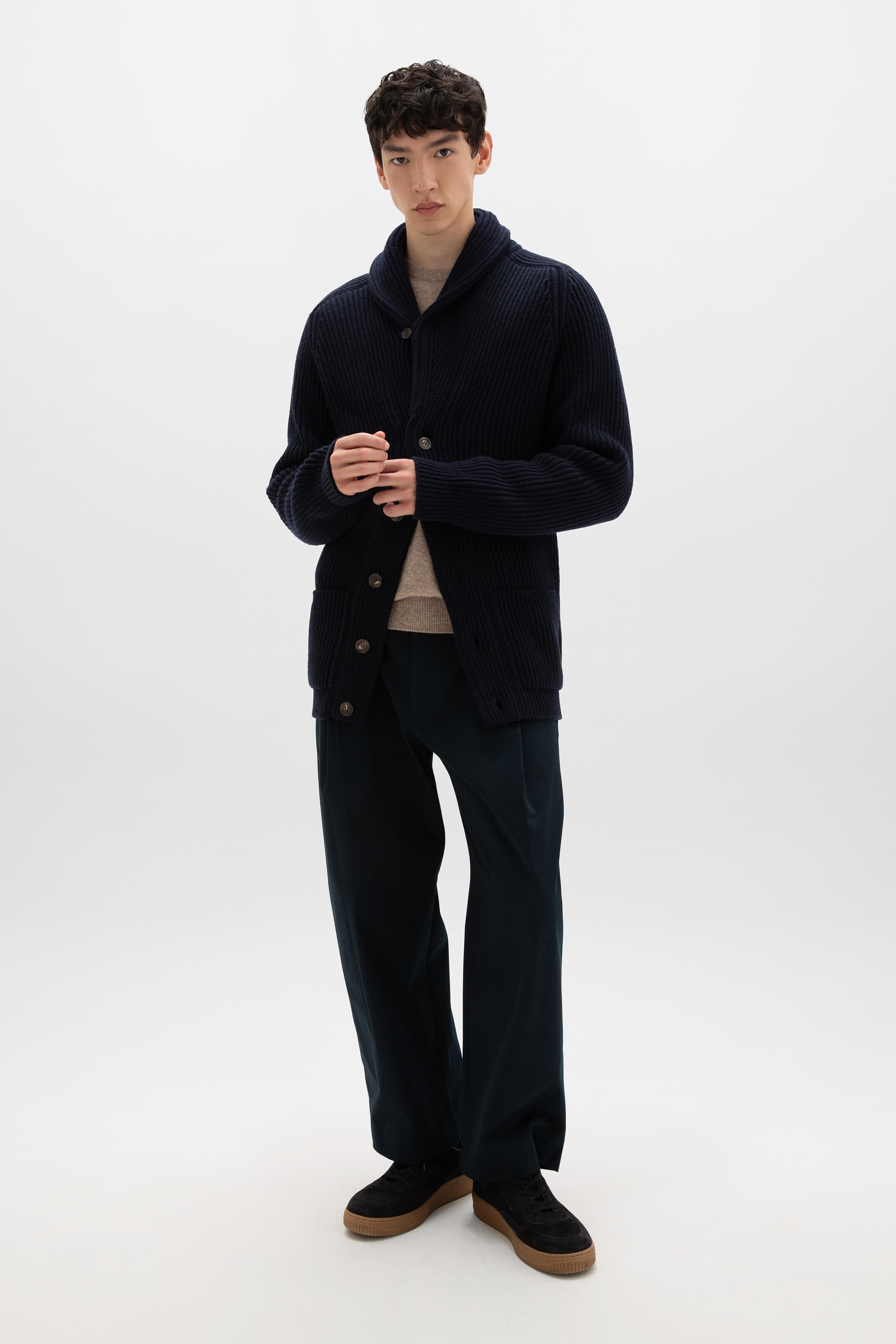 Shawl Collar Dark Navy Cashmere Cardigan