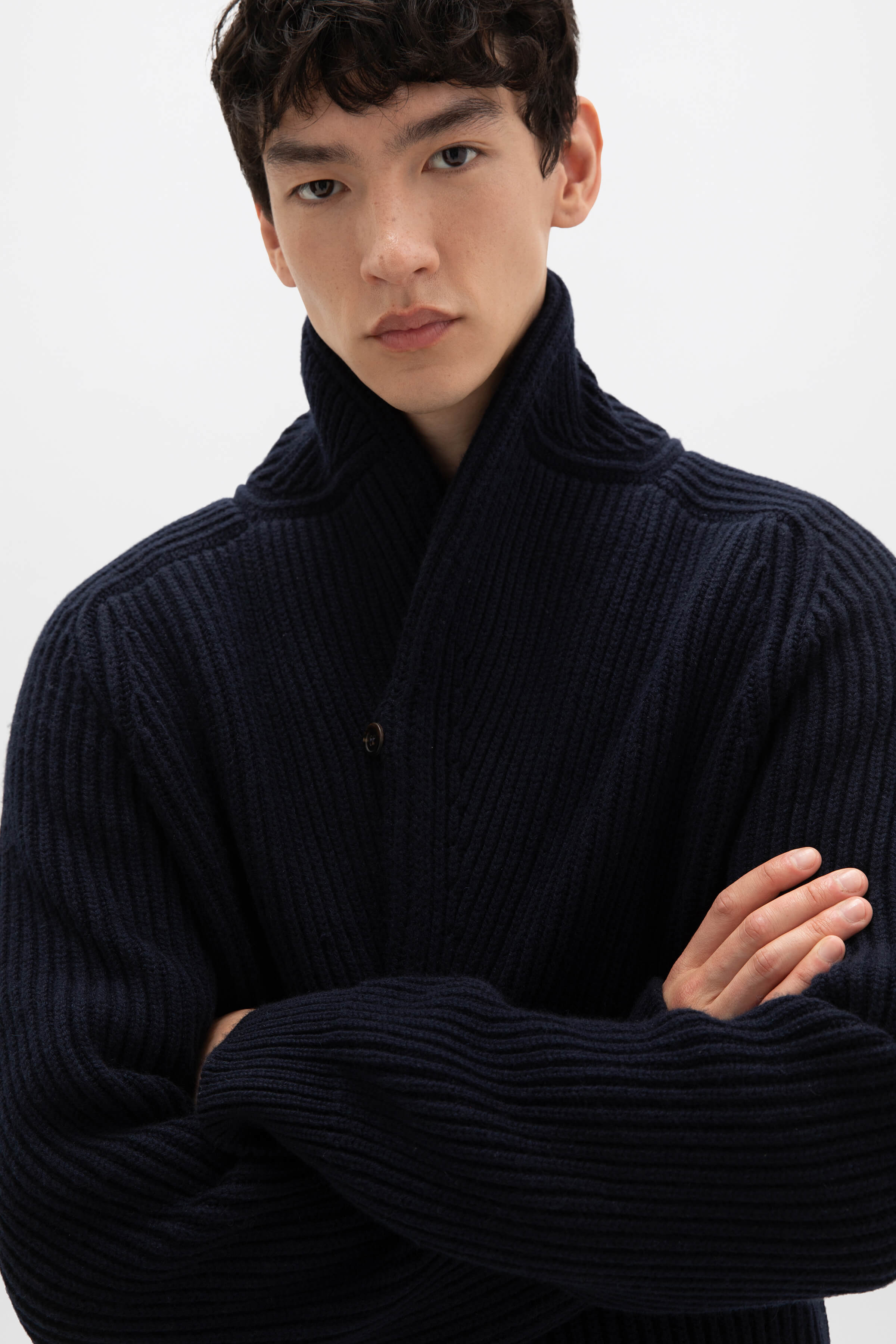 Shawl Collar Dark Navy Cashmere Cardigan
