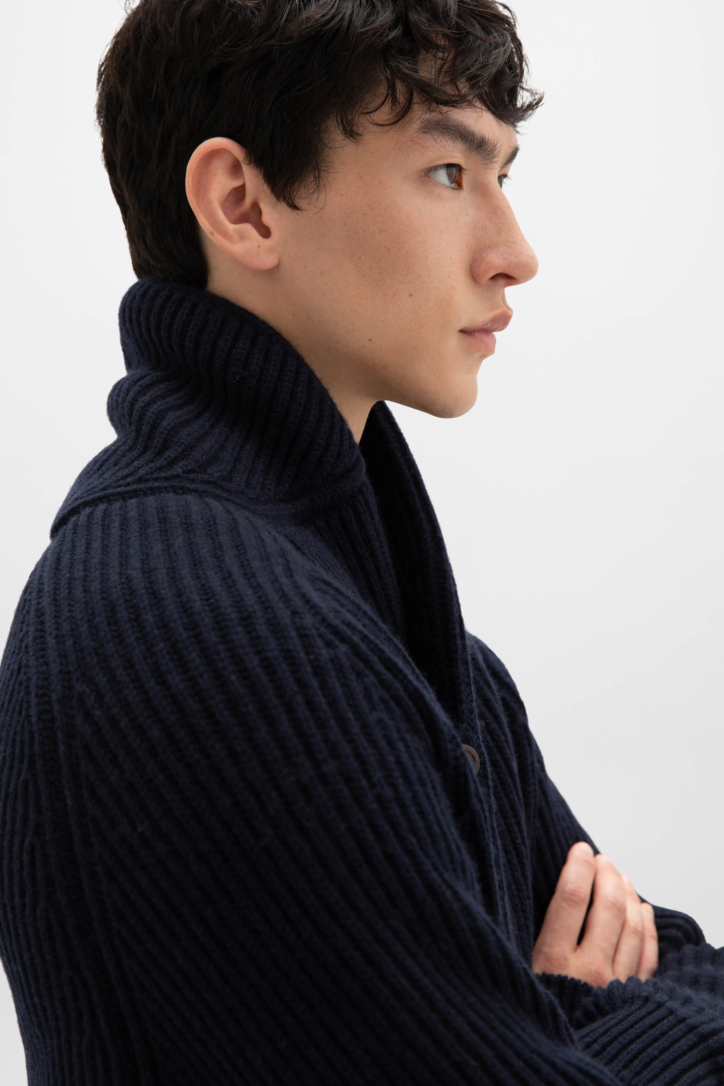 Shawl Collar Dark Navy Cashmere Cardigan