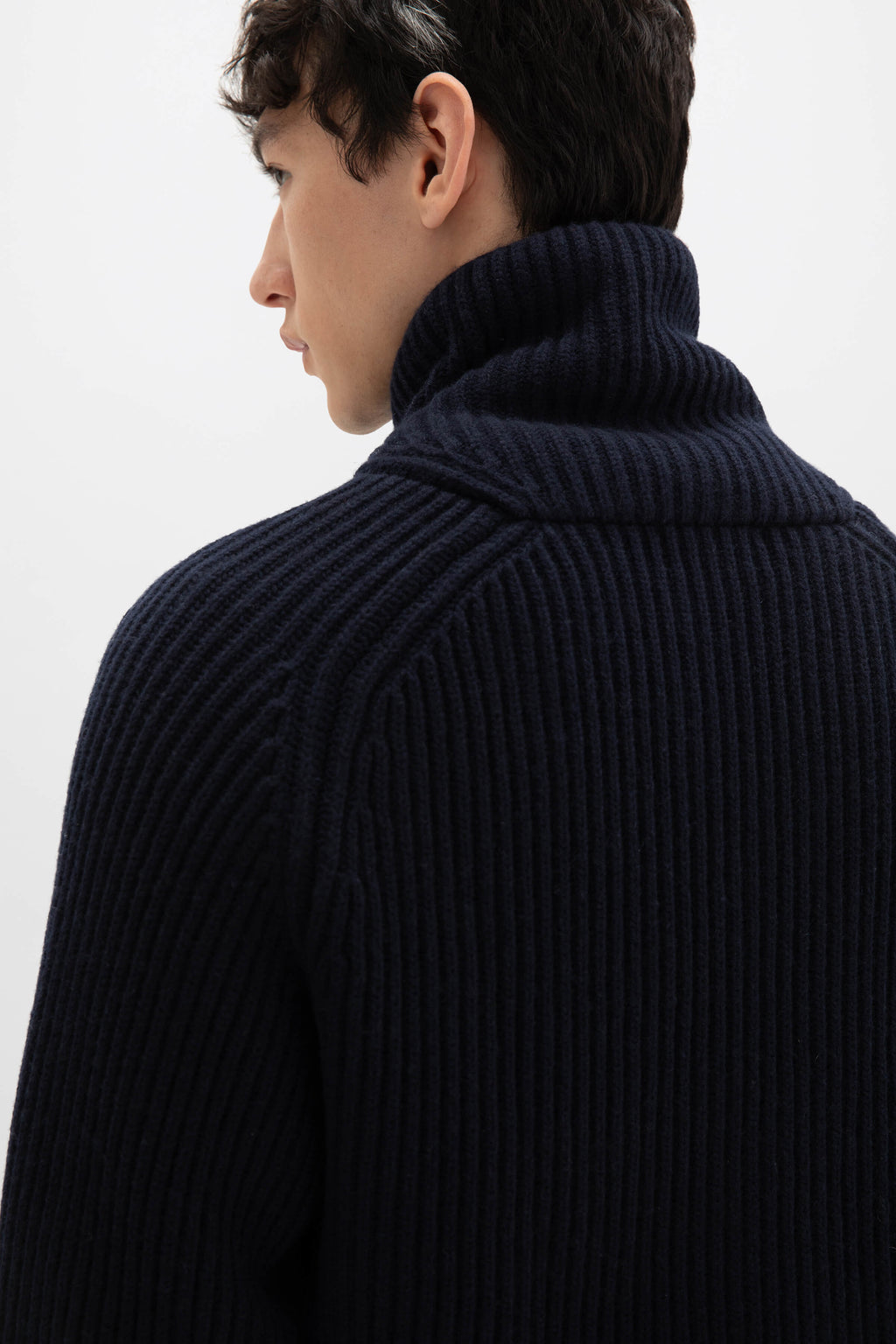 Shawl Collar Dark Navy Cashmere Cardigan