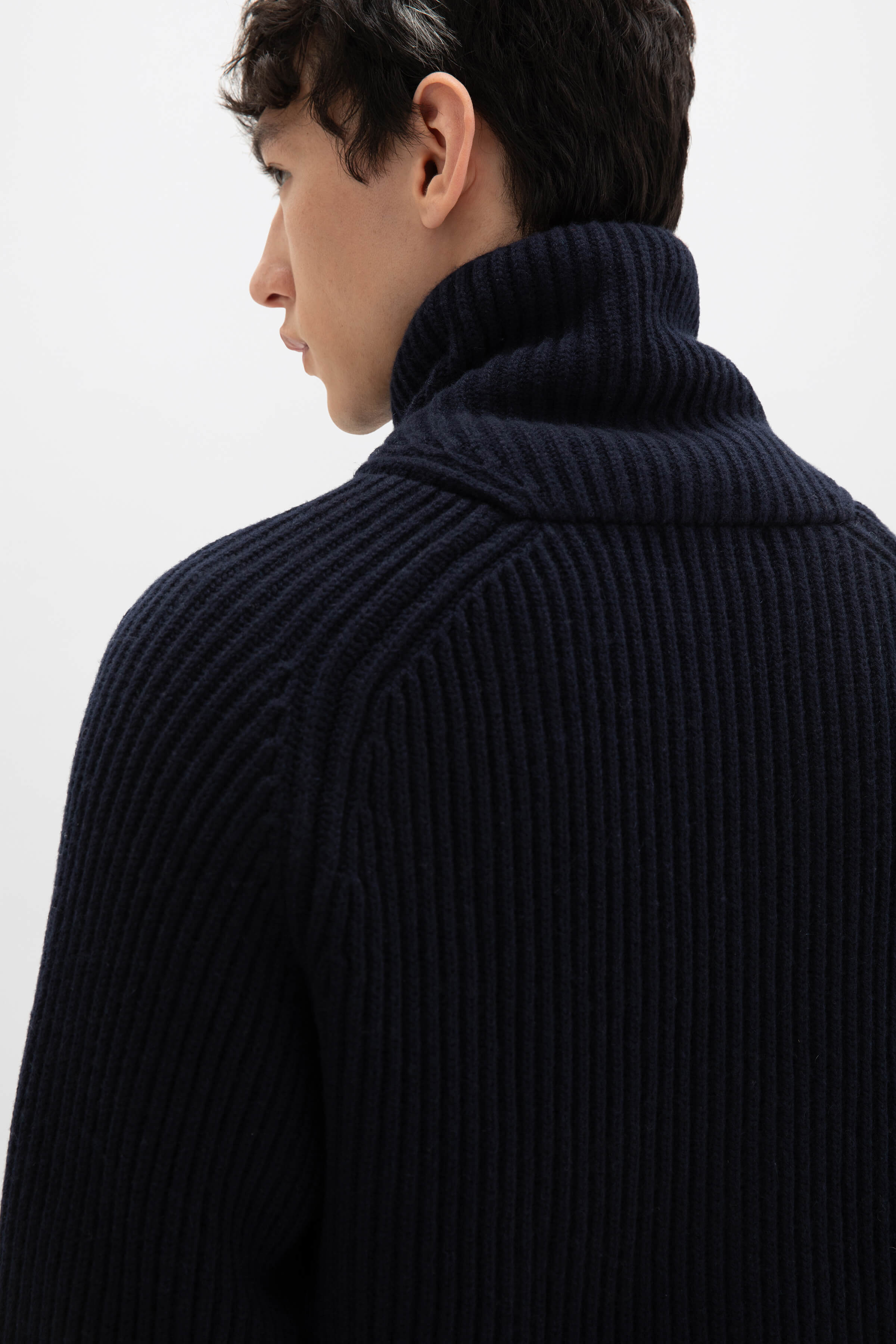 Shawl Collar Dark Navy Cashmere Cardigan