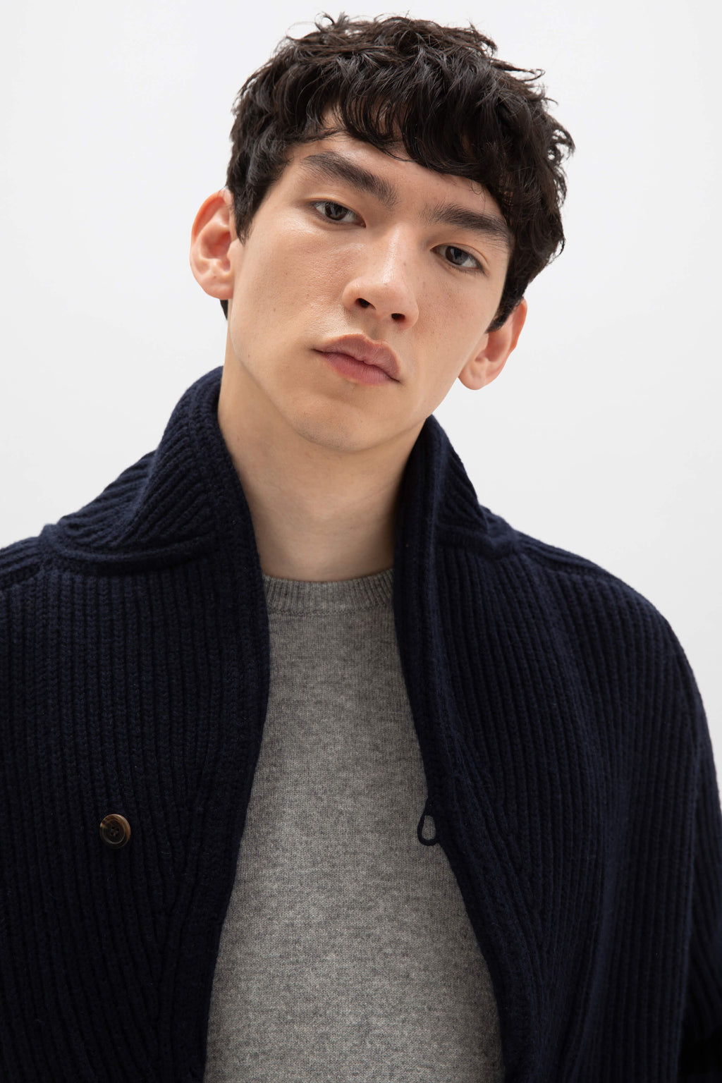 Shawl Collar Dark Navy Cashmere Cardigan