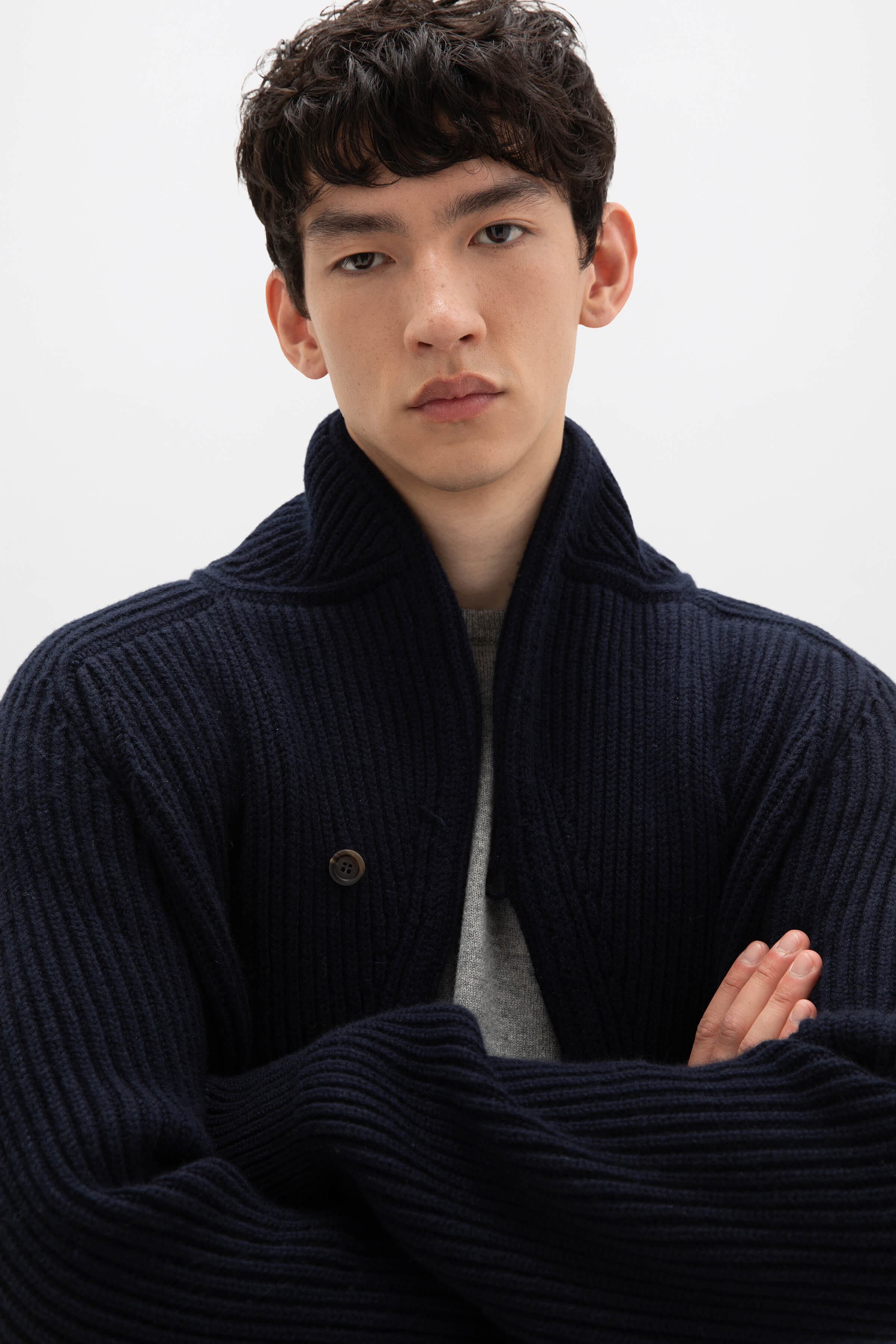 Shawl Collar Dark Navy Cashmere Cardigan