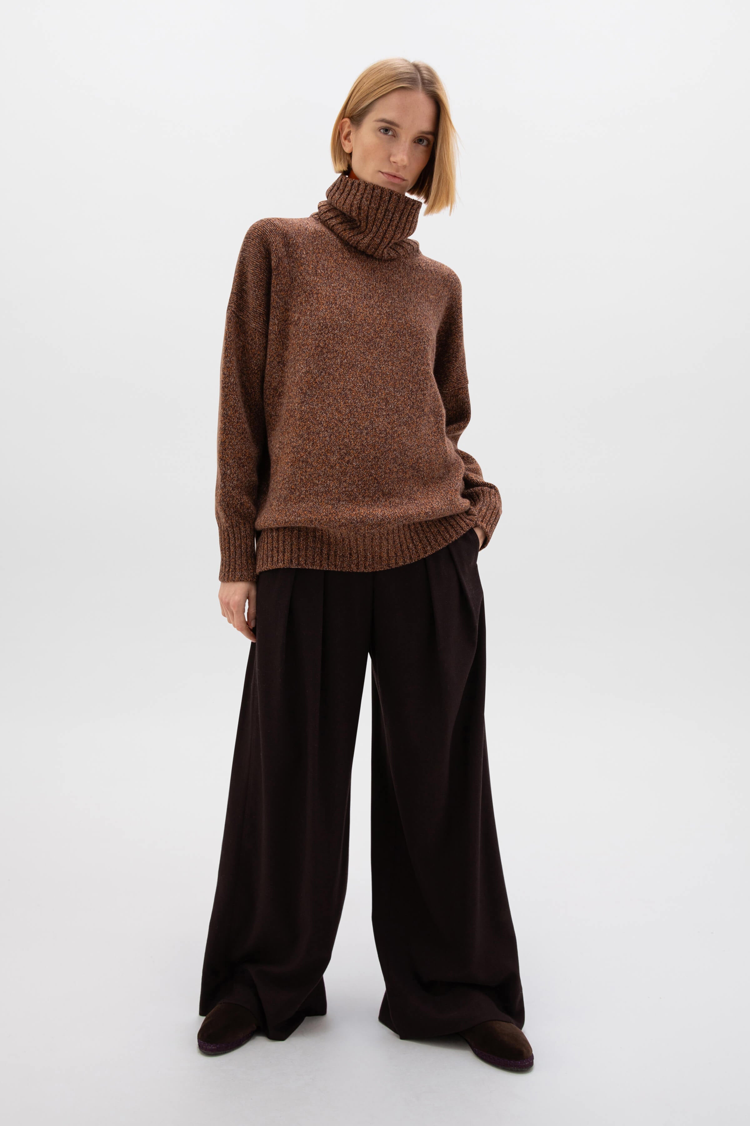 Slouchy Cashmere Marl Roll Neck Jumper