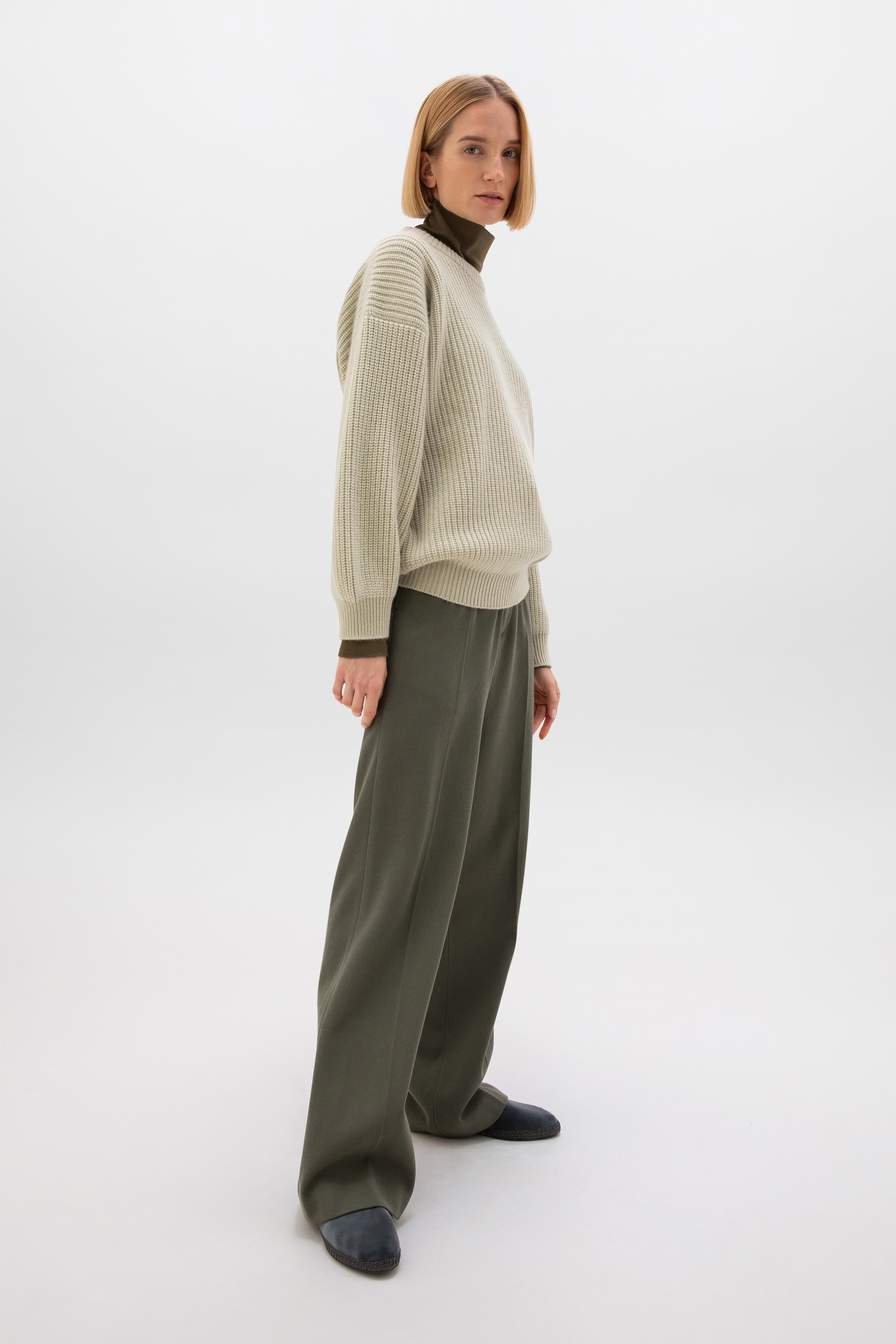 Ribbed Green Cashmere Light Green Jumper