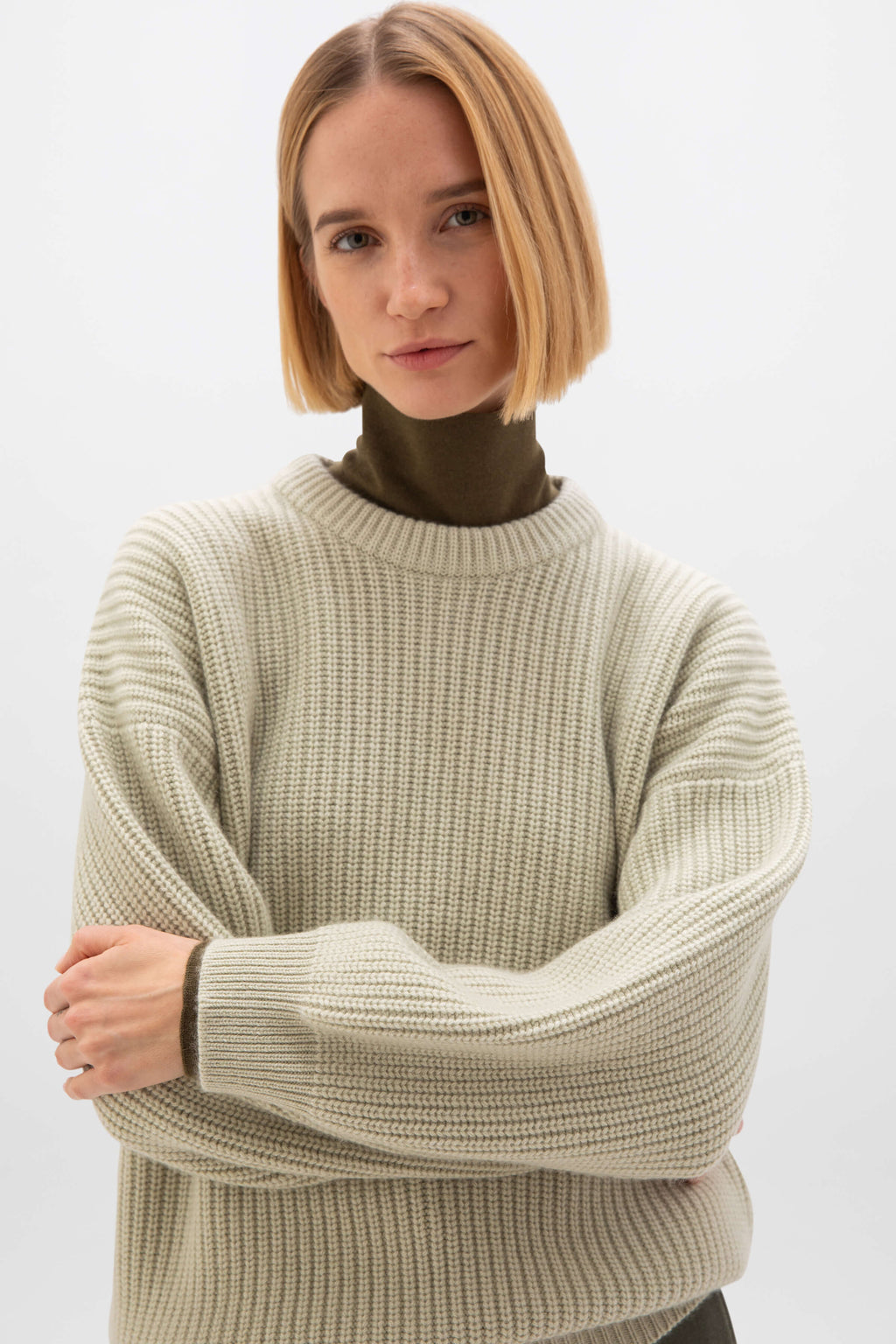 Ribbed Green Cashmere Light Green Jumper