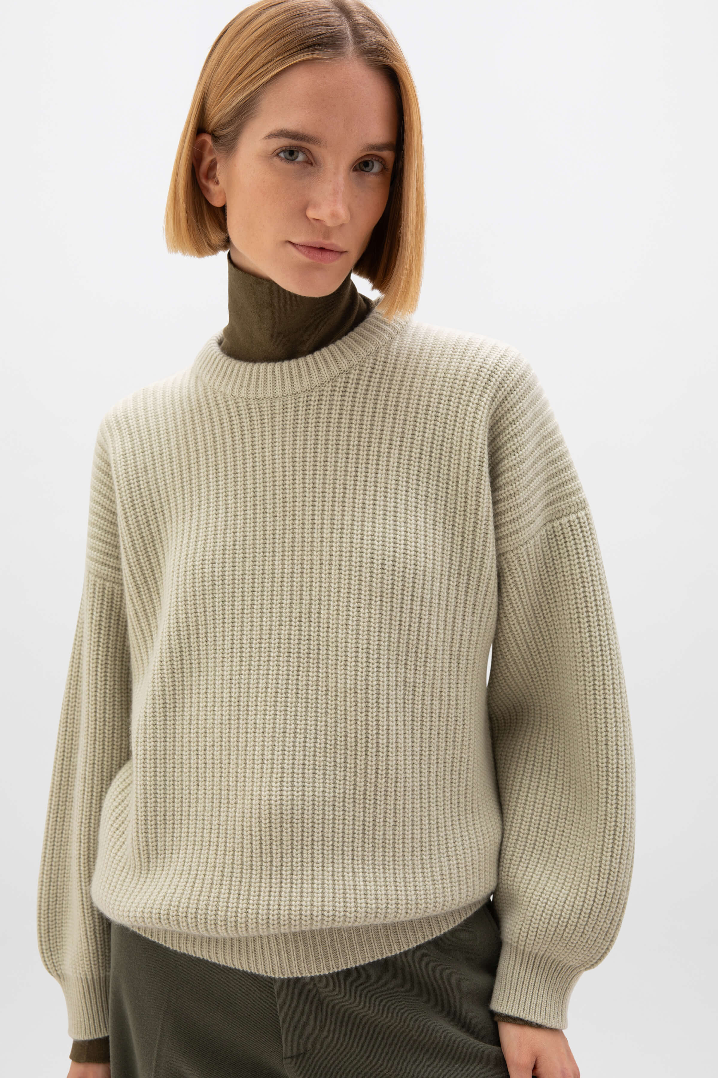 Ribbed Green Cashmere Light Green Jumper