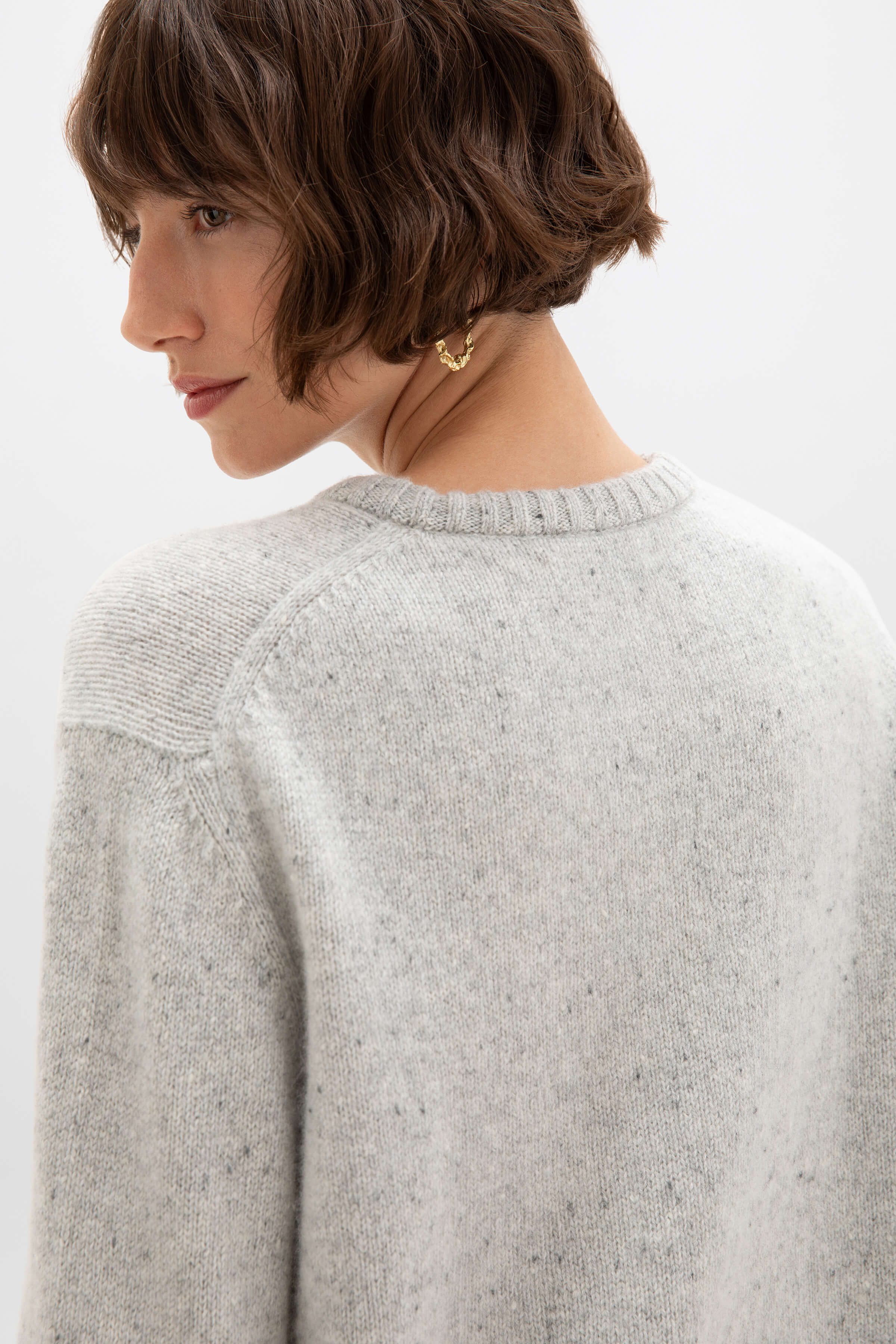 Cropped Donegal Pale Grey Cashmere Jumper