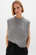 Oversized Aran Light Grey Cable Cashmere Tank