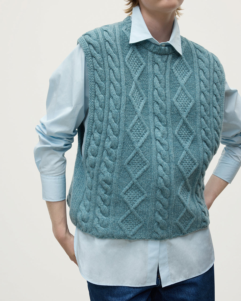 Aran Cable Green Cashmere Tank