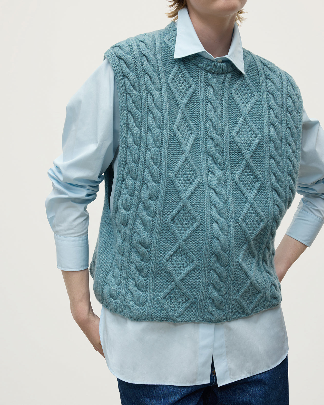 Aran Cable Green Cashmere Tank