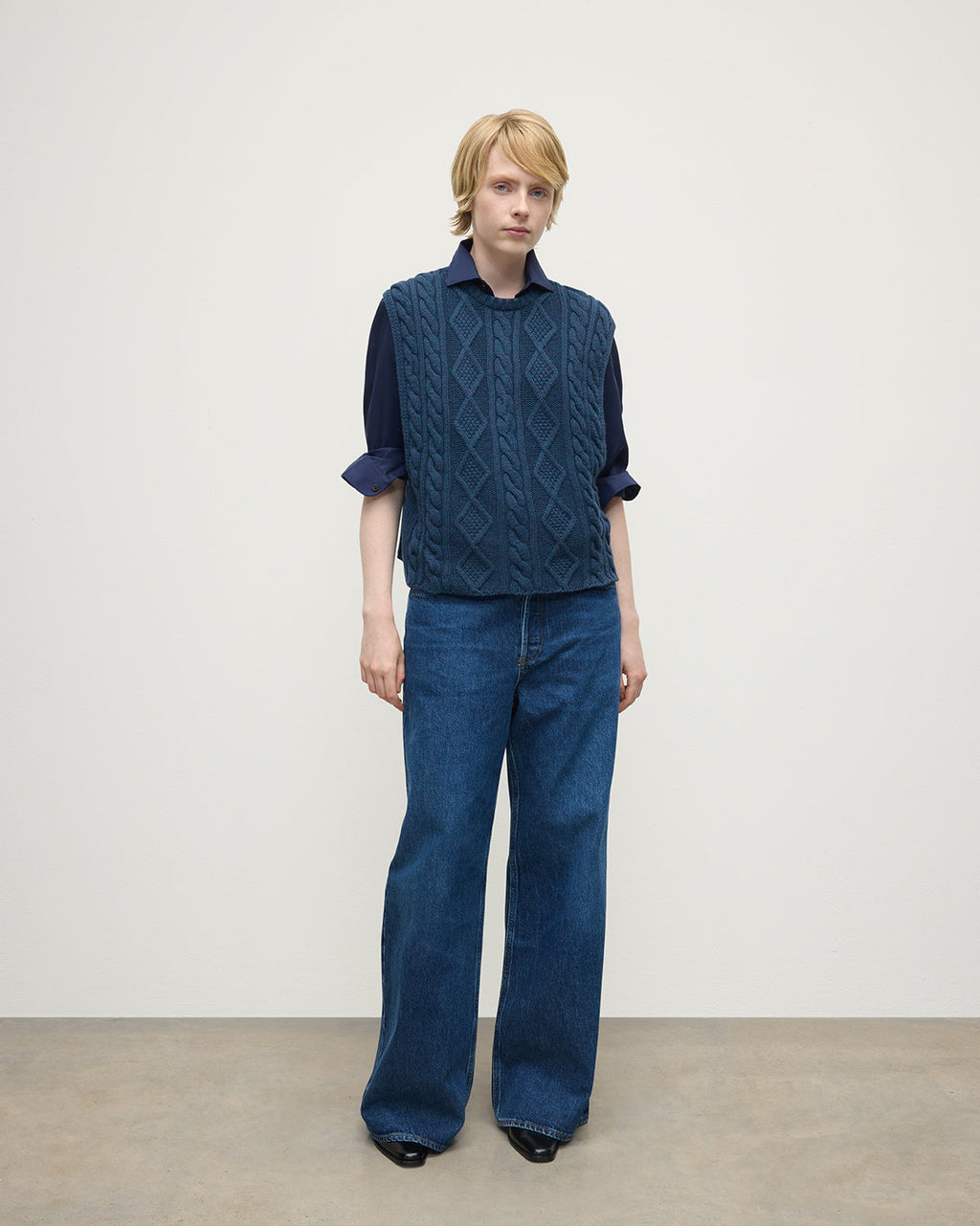 Aran Cable Navy Cashmere Tank