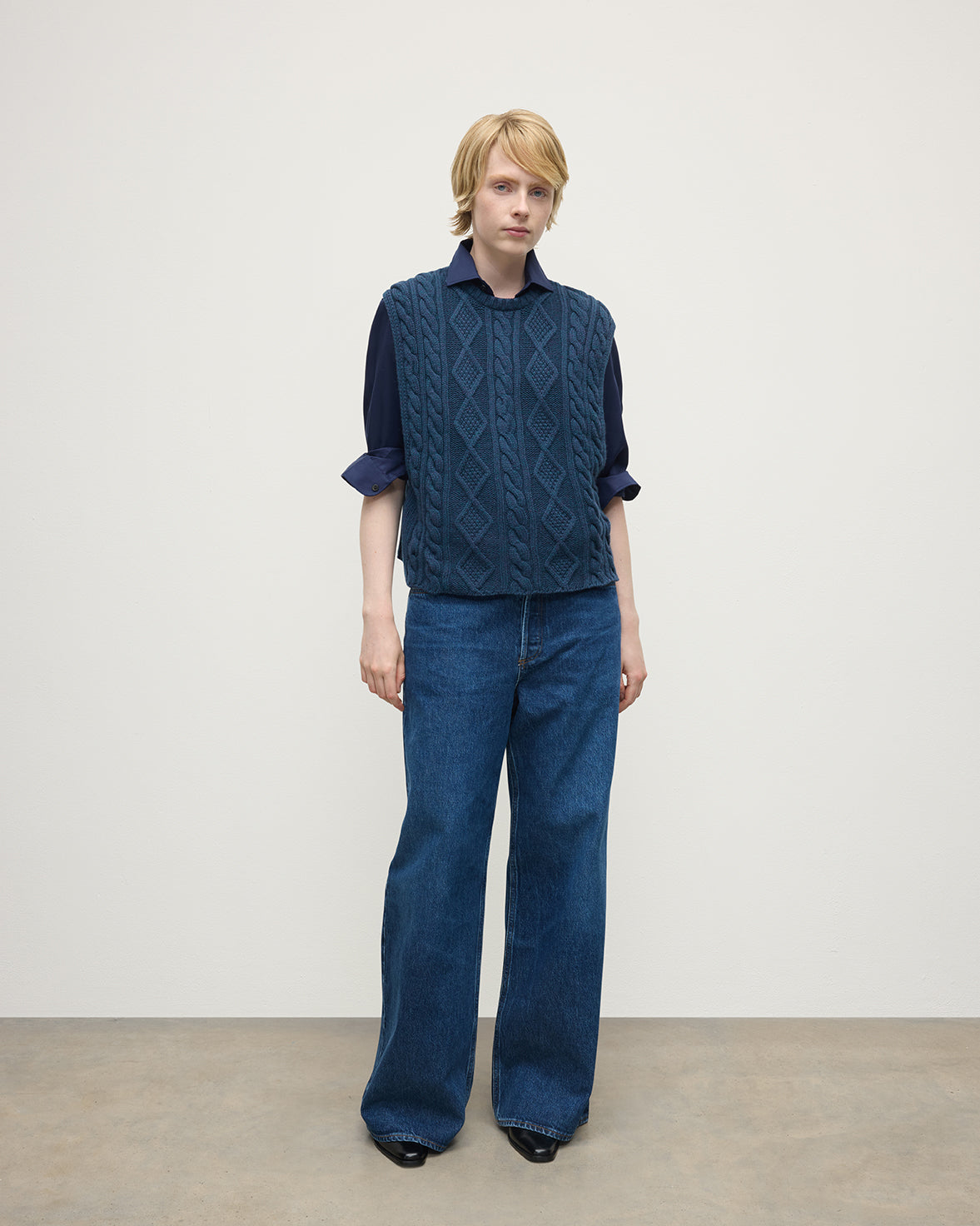 Aran Cable Navy Cashmere Tank