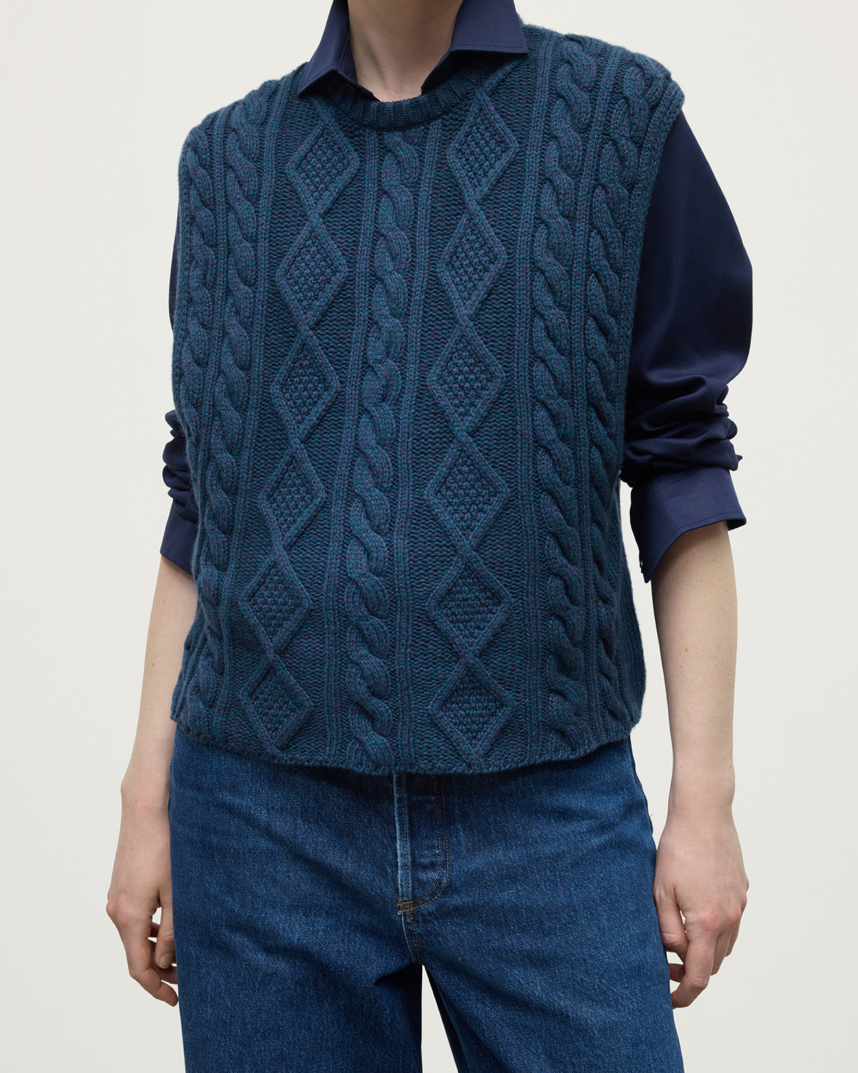 Aran Cable Navy Cashmere Tank