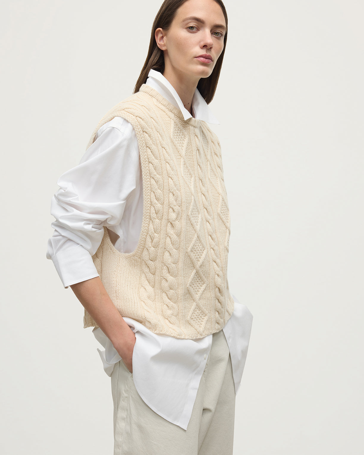 Aran Cable Cream Cashmere Tank