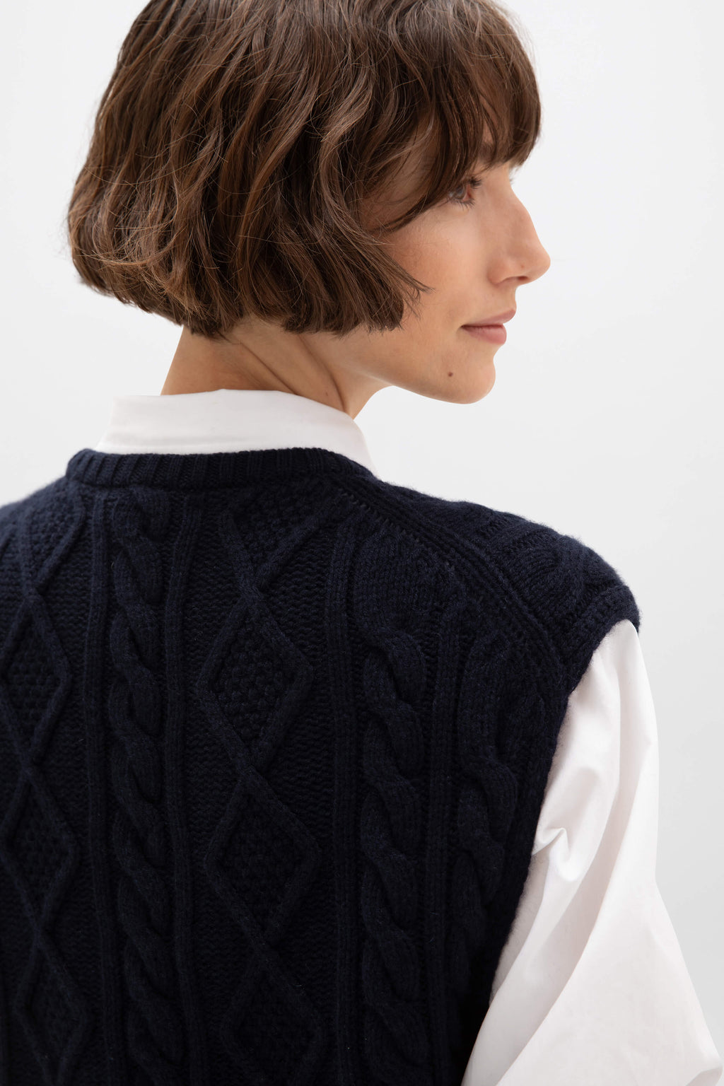Aran Cable Knit Dark Navy Cashmere Tank