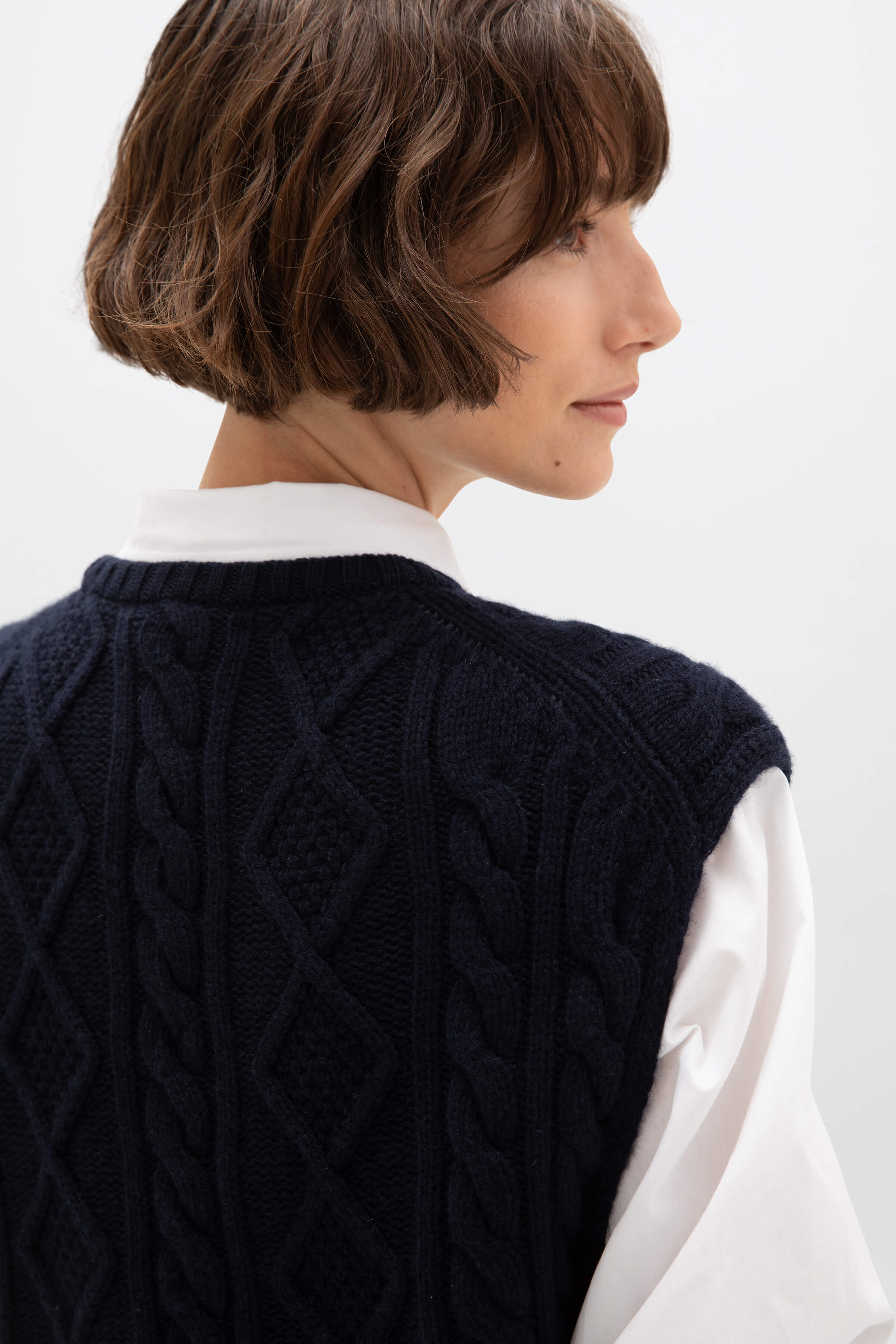 Aran Cable Knit Dark Navy Cashmere Tank