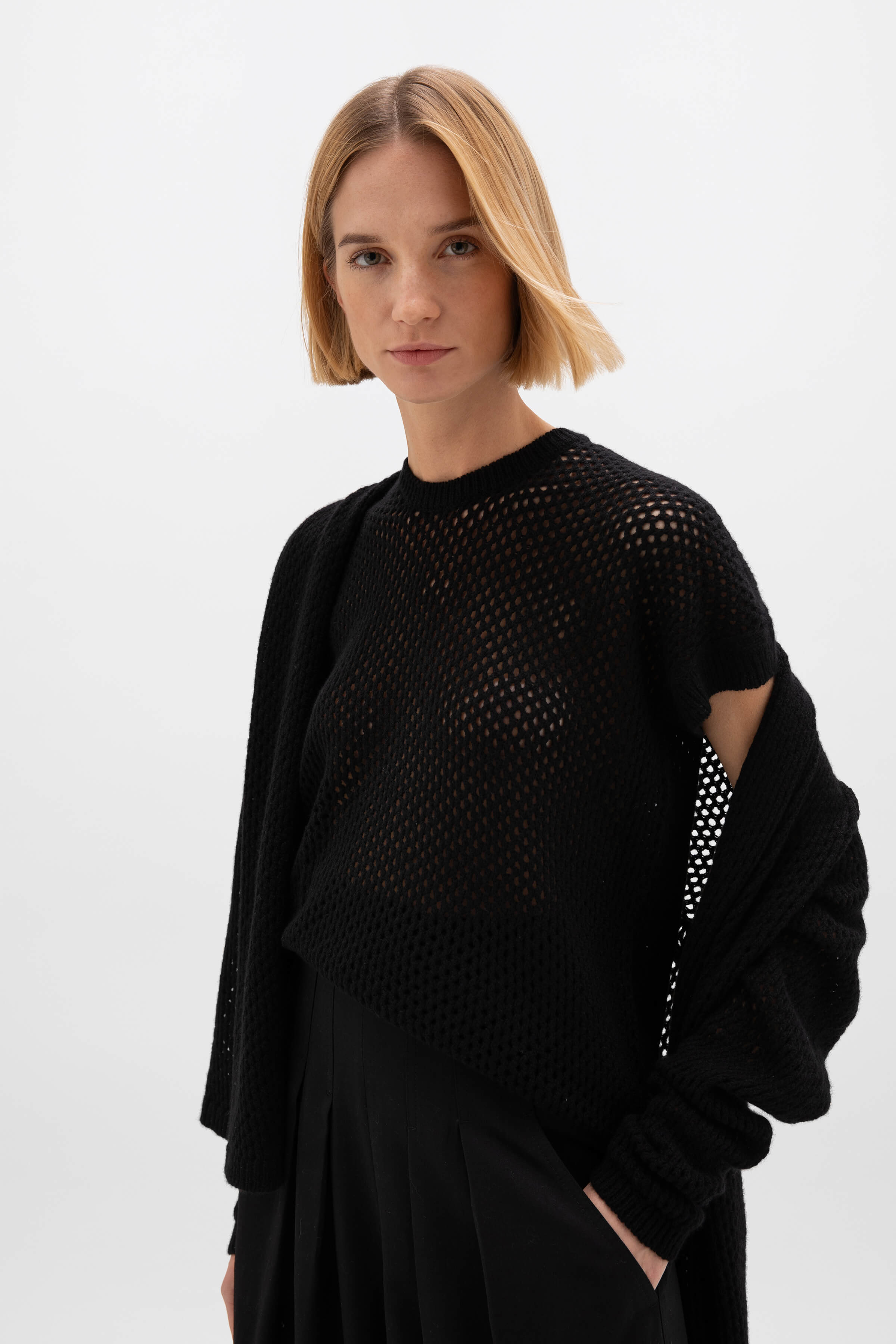 Crochet Cashmere Black T-Shirt