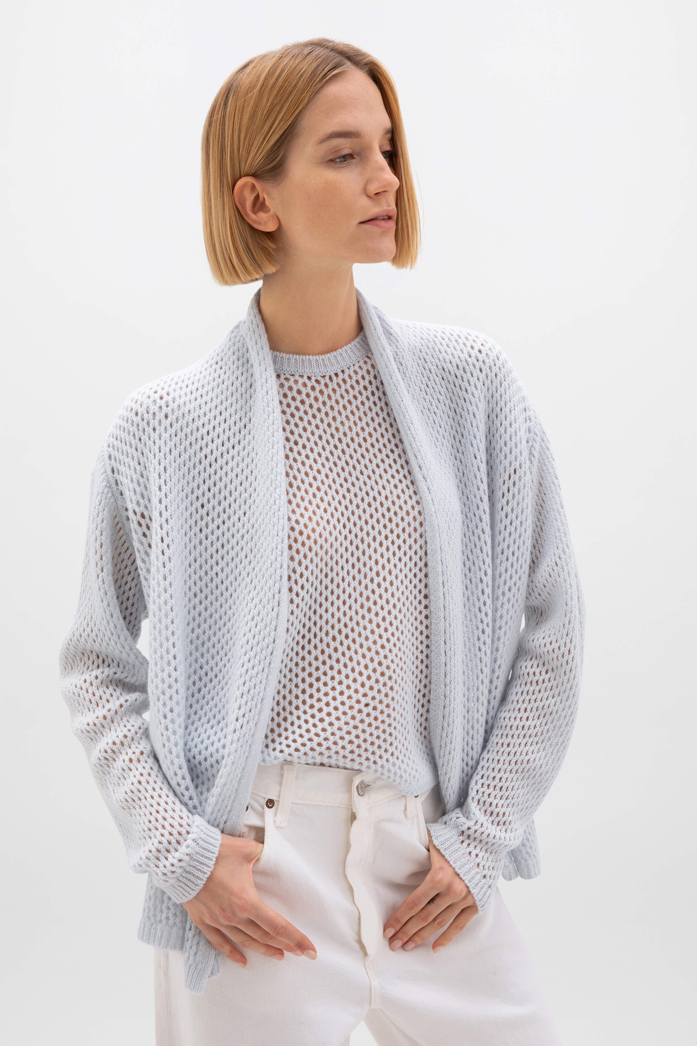 Crochet Light Blue Cashmere T-Shirt