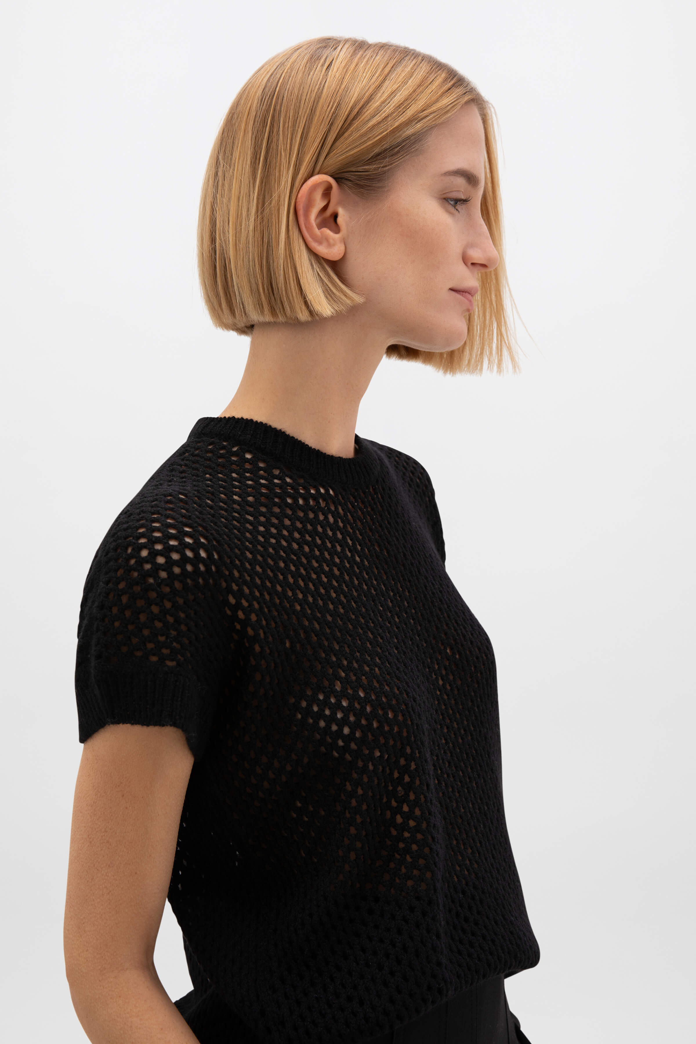Crochet Cashmere Black T-Shirt