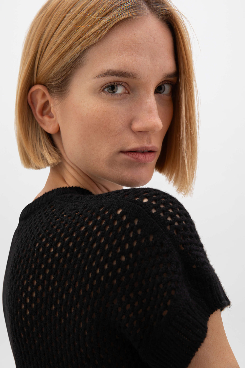 Crochet Cashmere Black T-Shirt