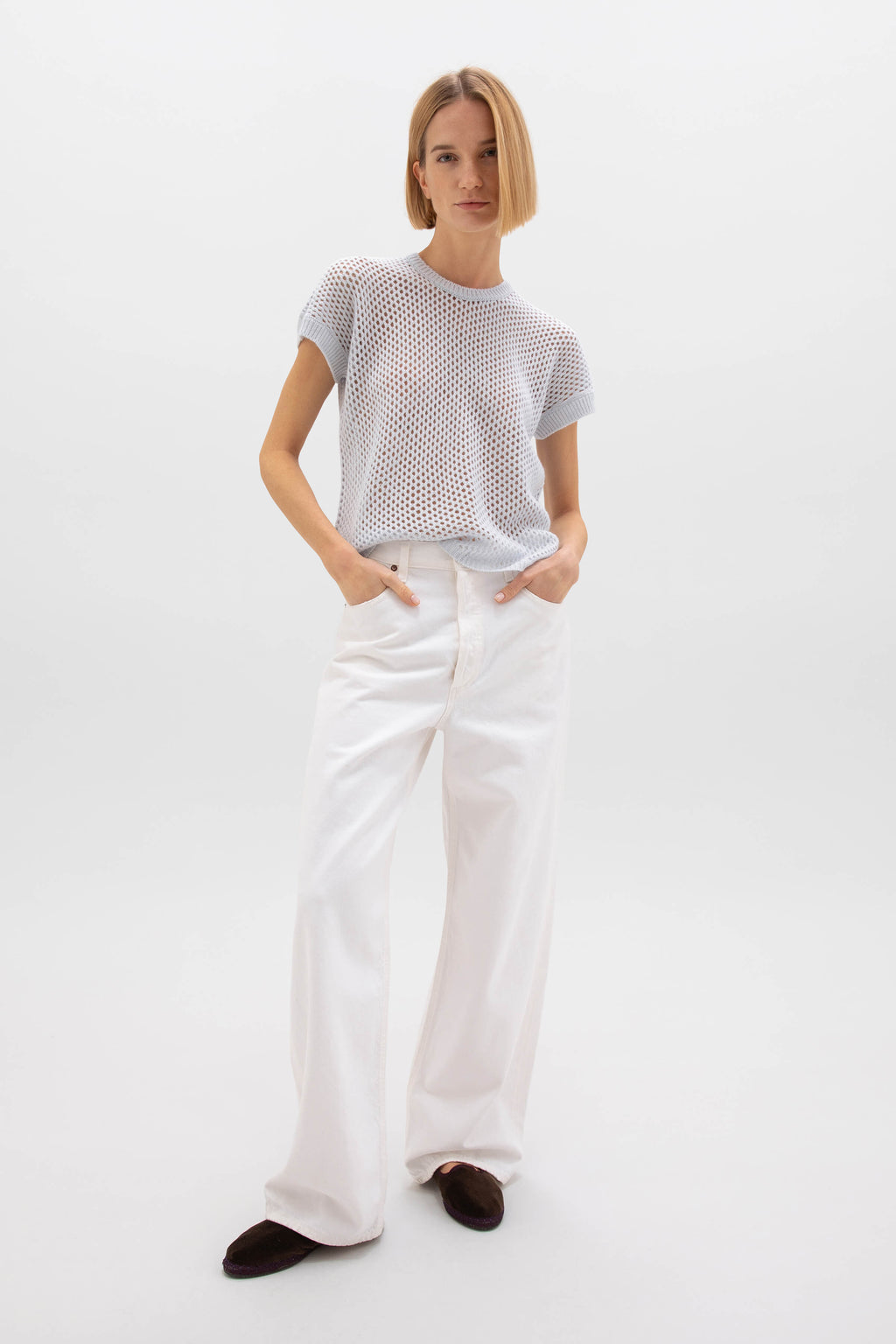 Crochet Light Blue Cashmere T-Shirt