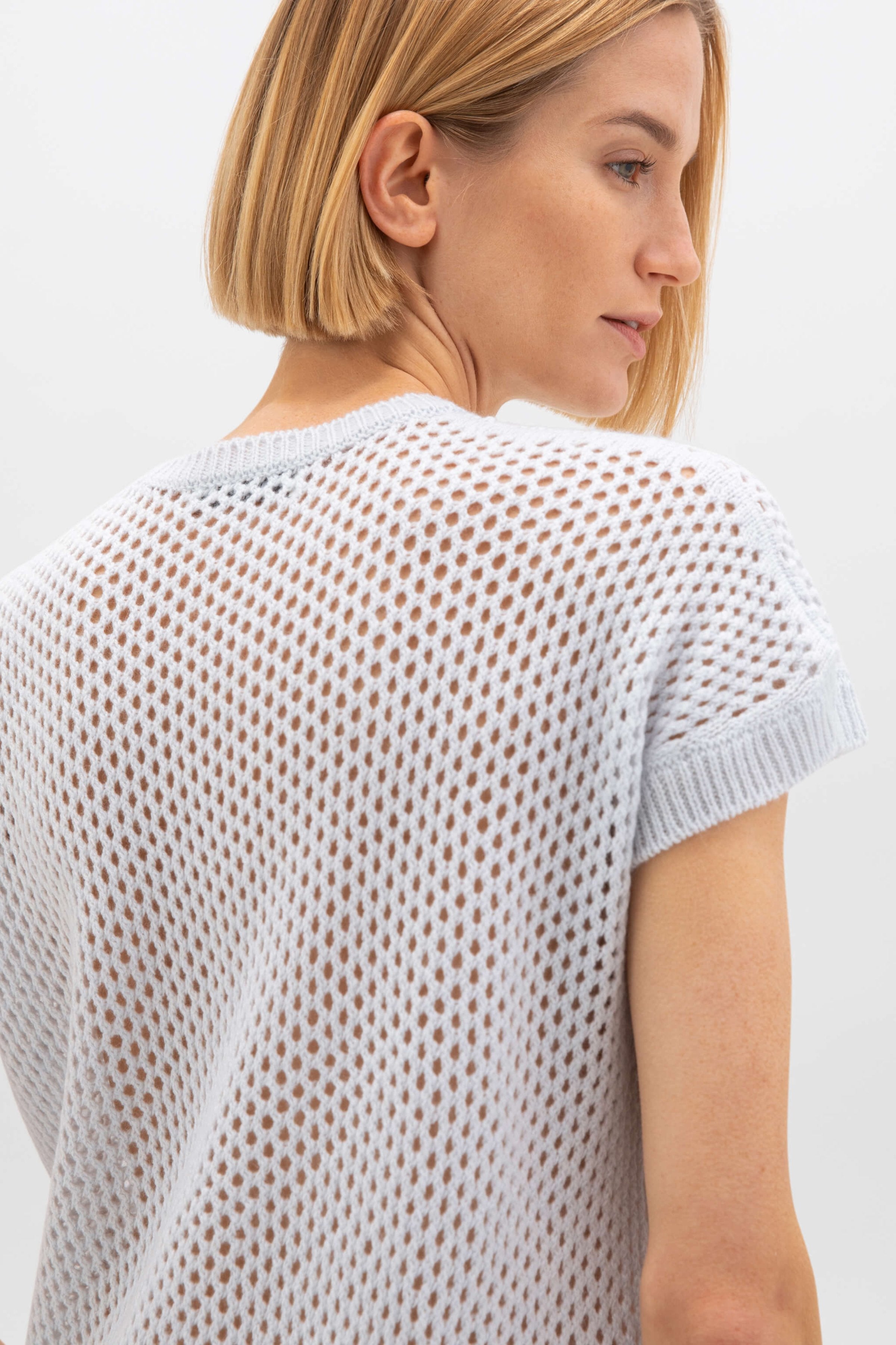 Crochet Light Blue Cashmere T-Shirt