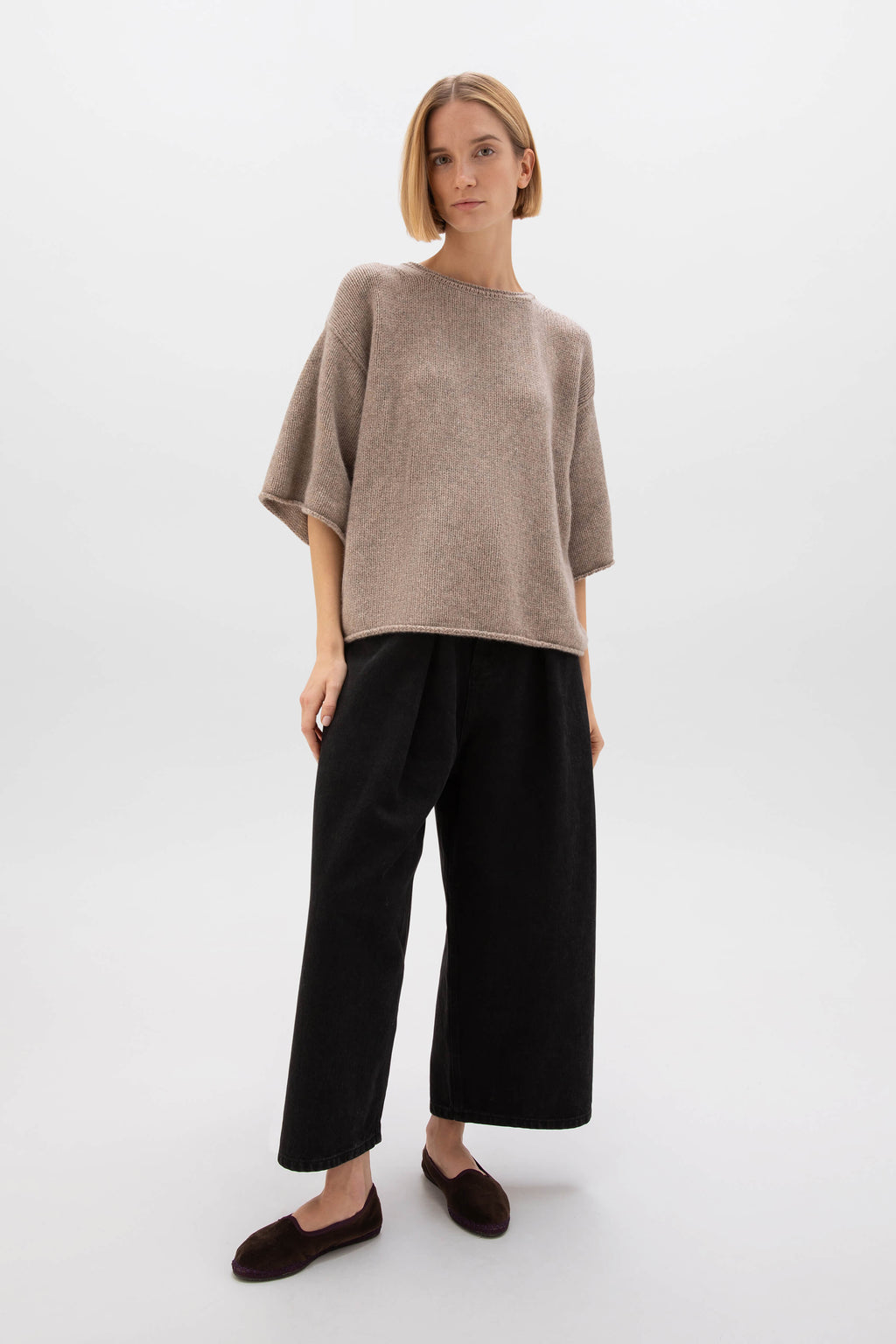 Boat Neck Light Brown Cashmere Jumper