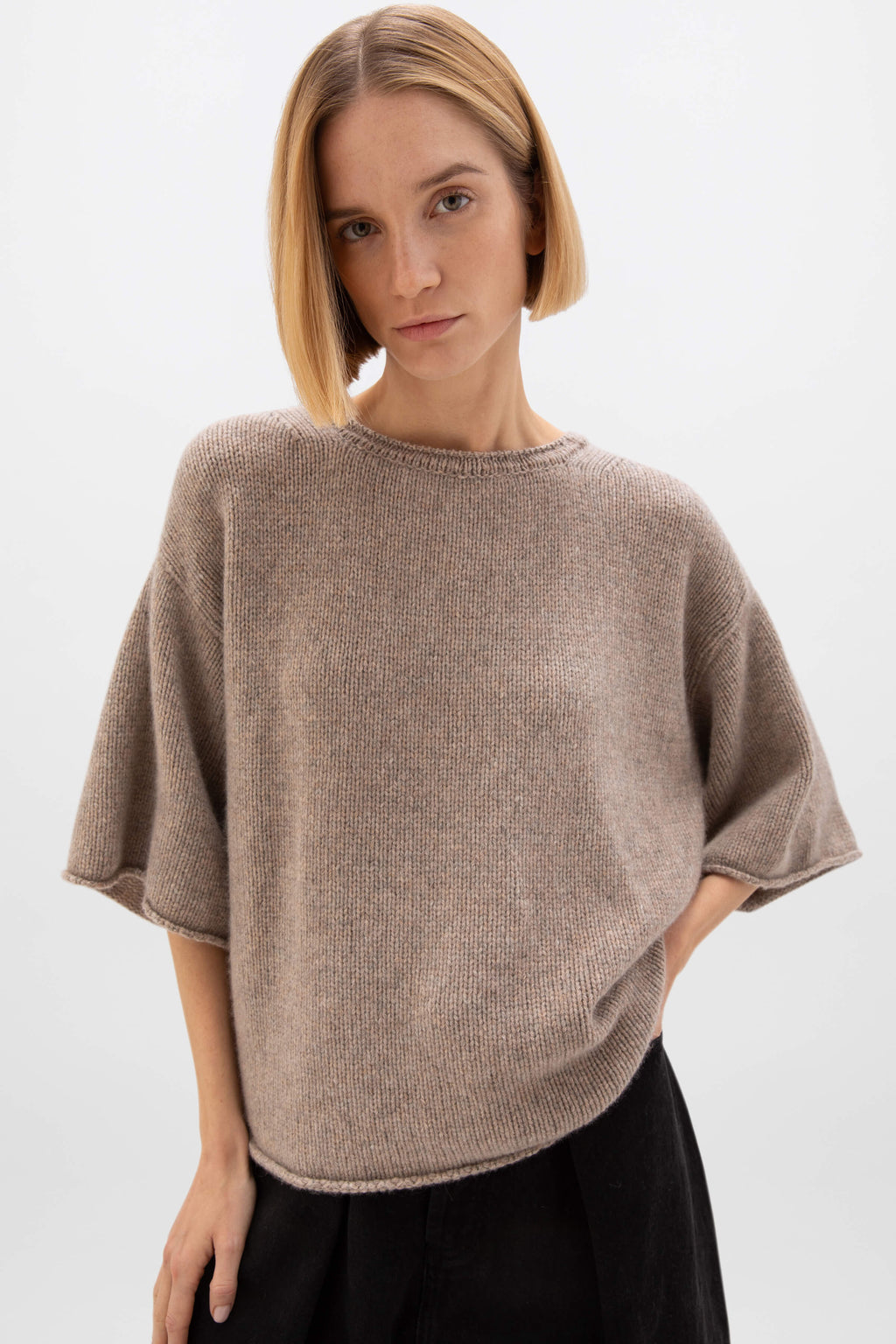 Boat Neck Light Brown Cashmere Jumper