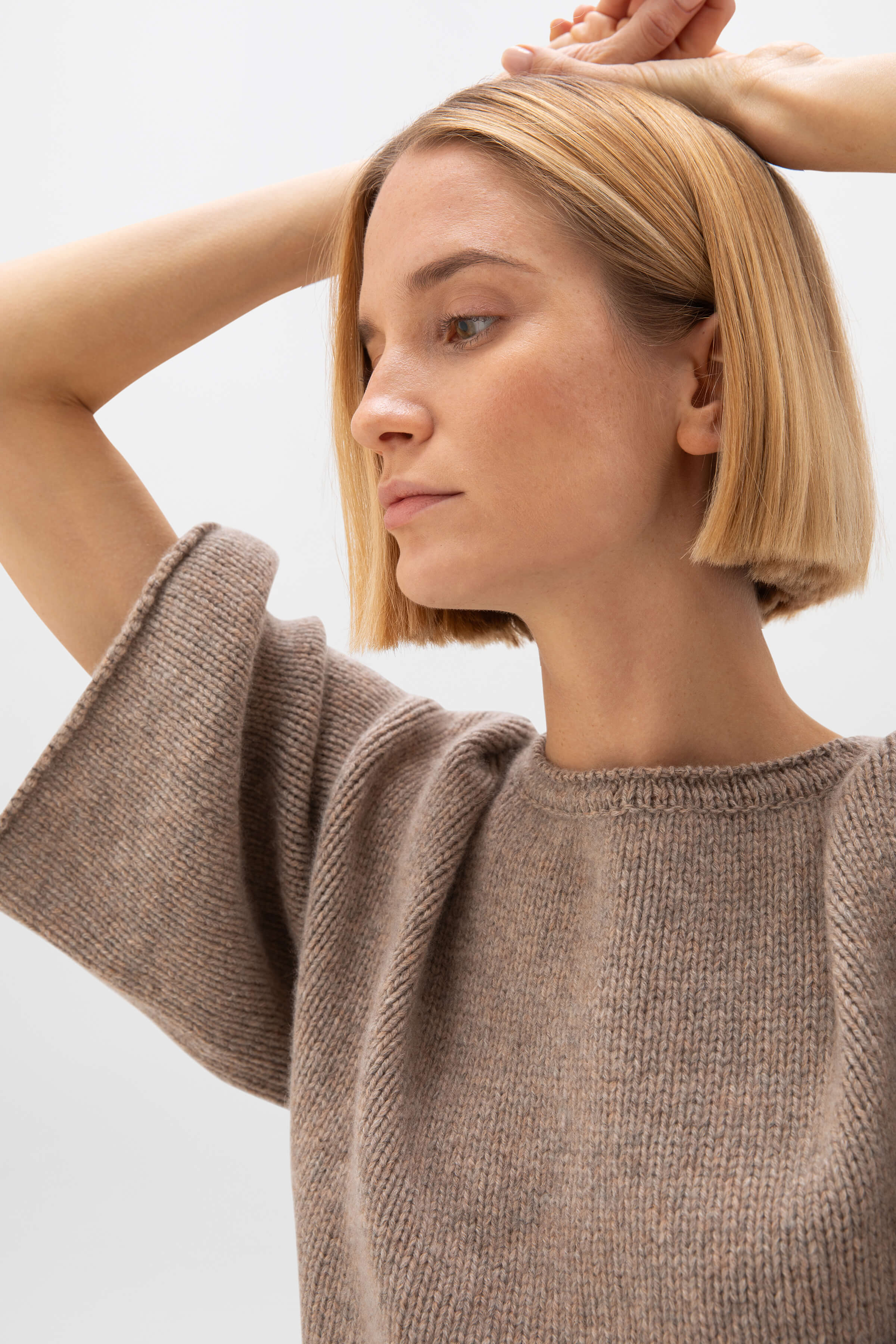 Boat Neck Light Brown Cashmere Jumper