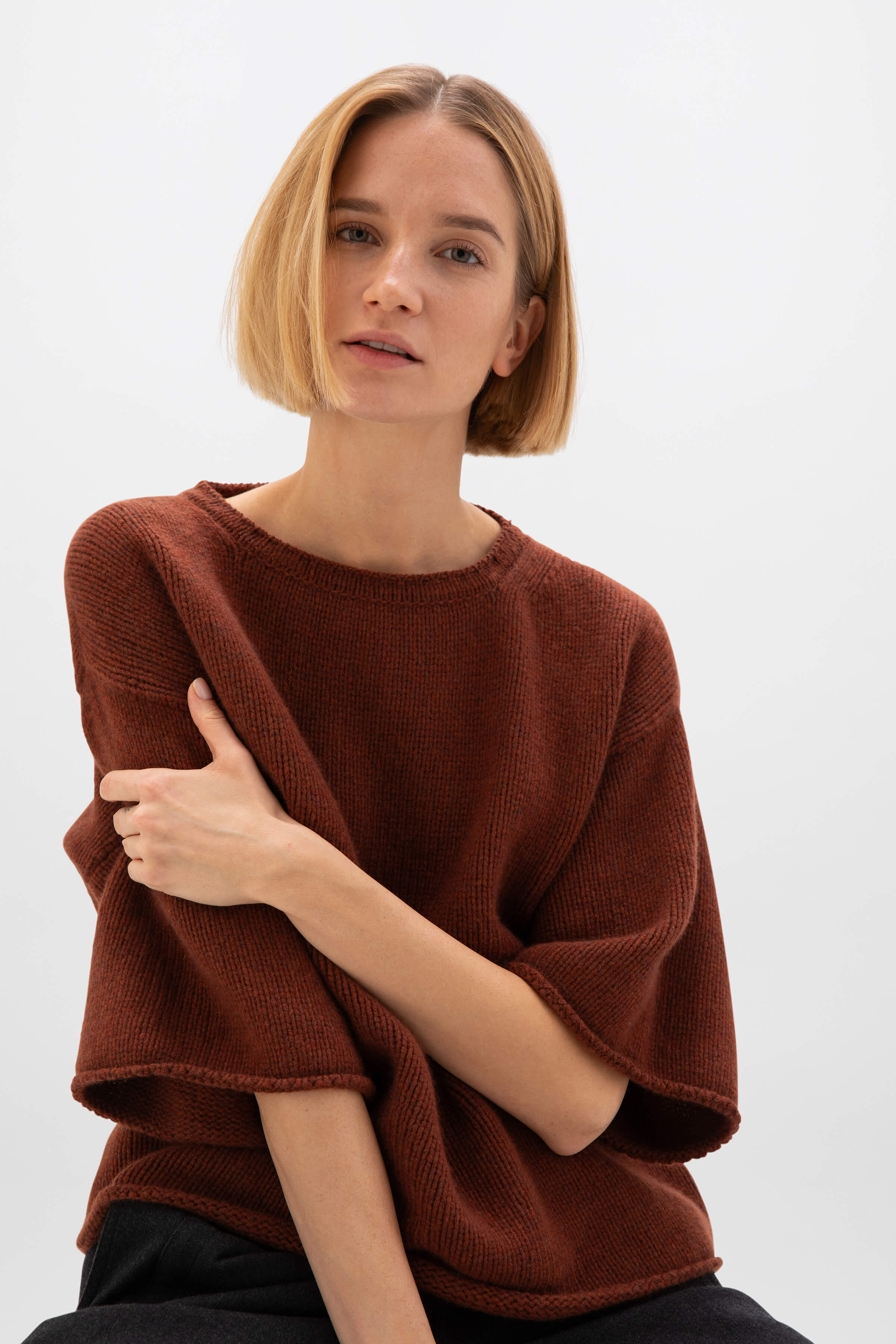 Boat Neck Deep Red Cashmere Jumper