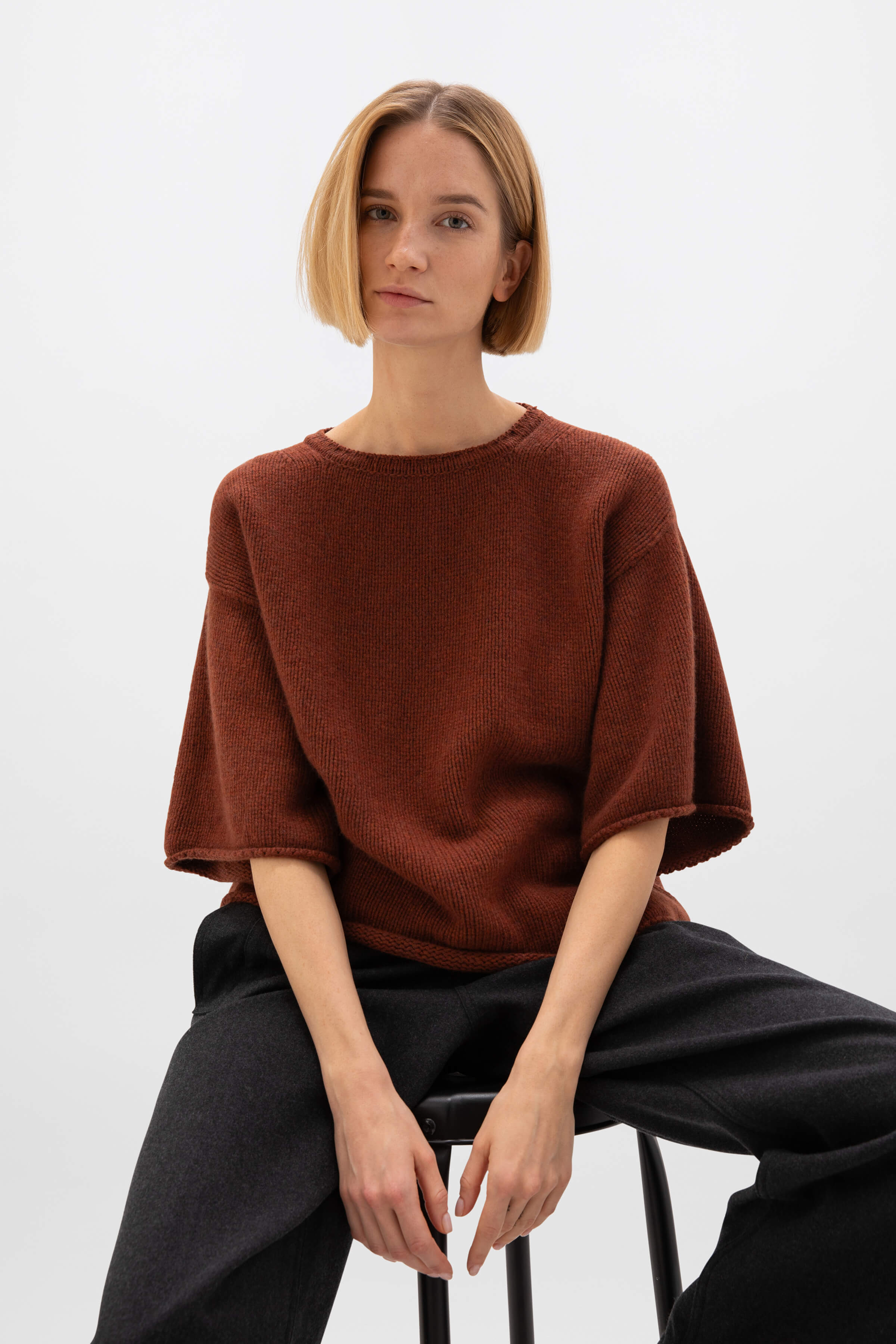 Boat Neck Deep Red Cashmere Jumper