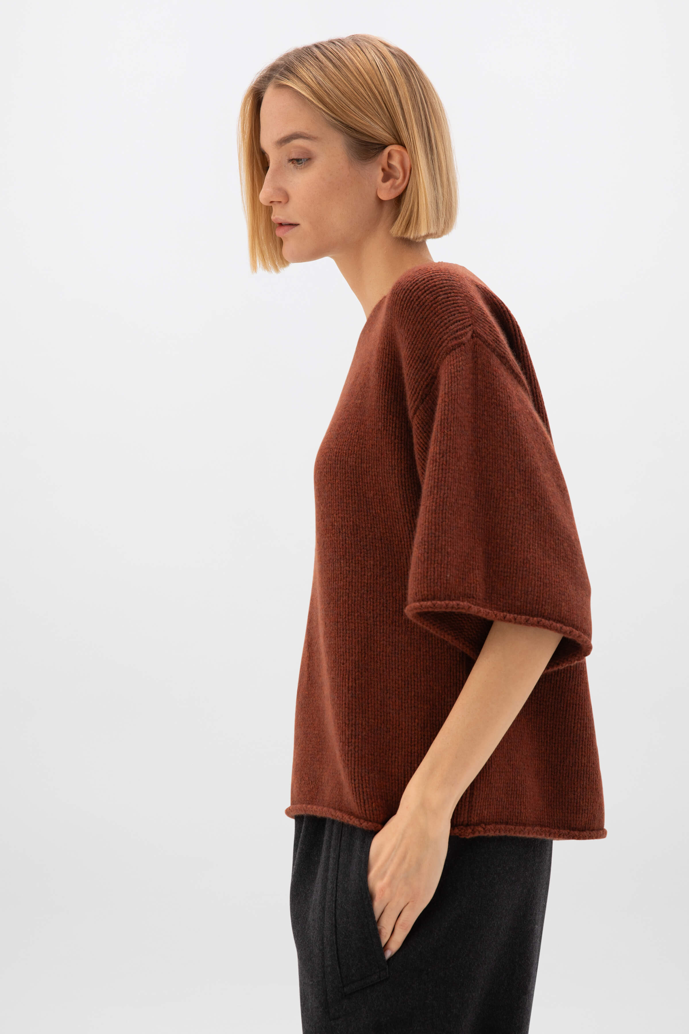Boat Neck Deep Red Cashmere Jumper