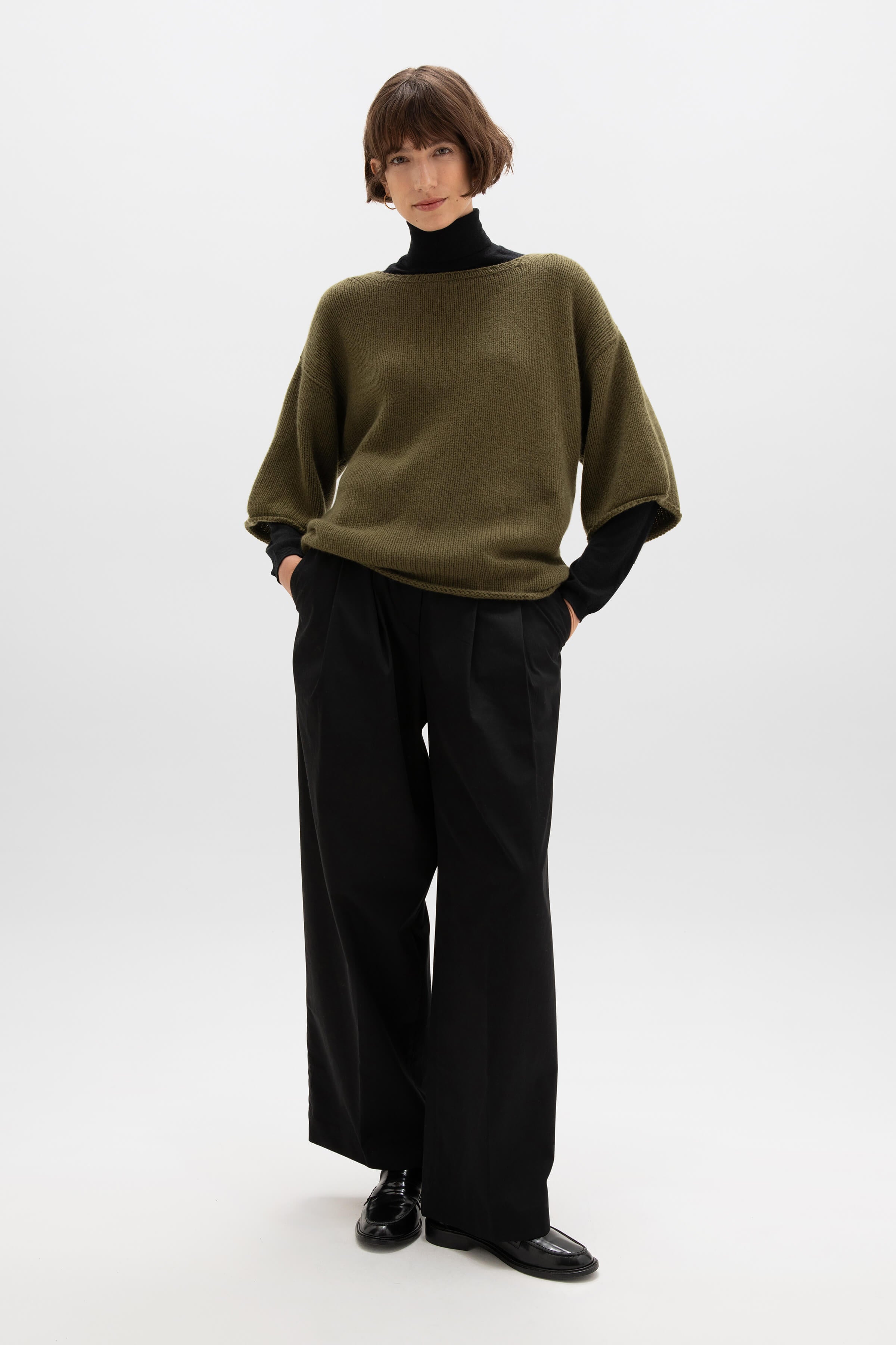 Boat Neck Olive Green Cashmere Jumper