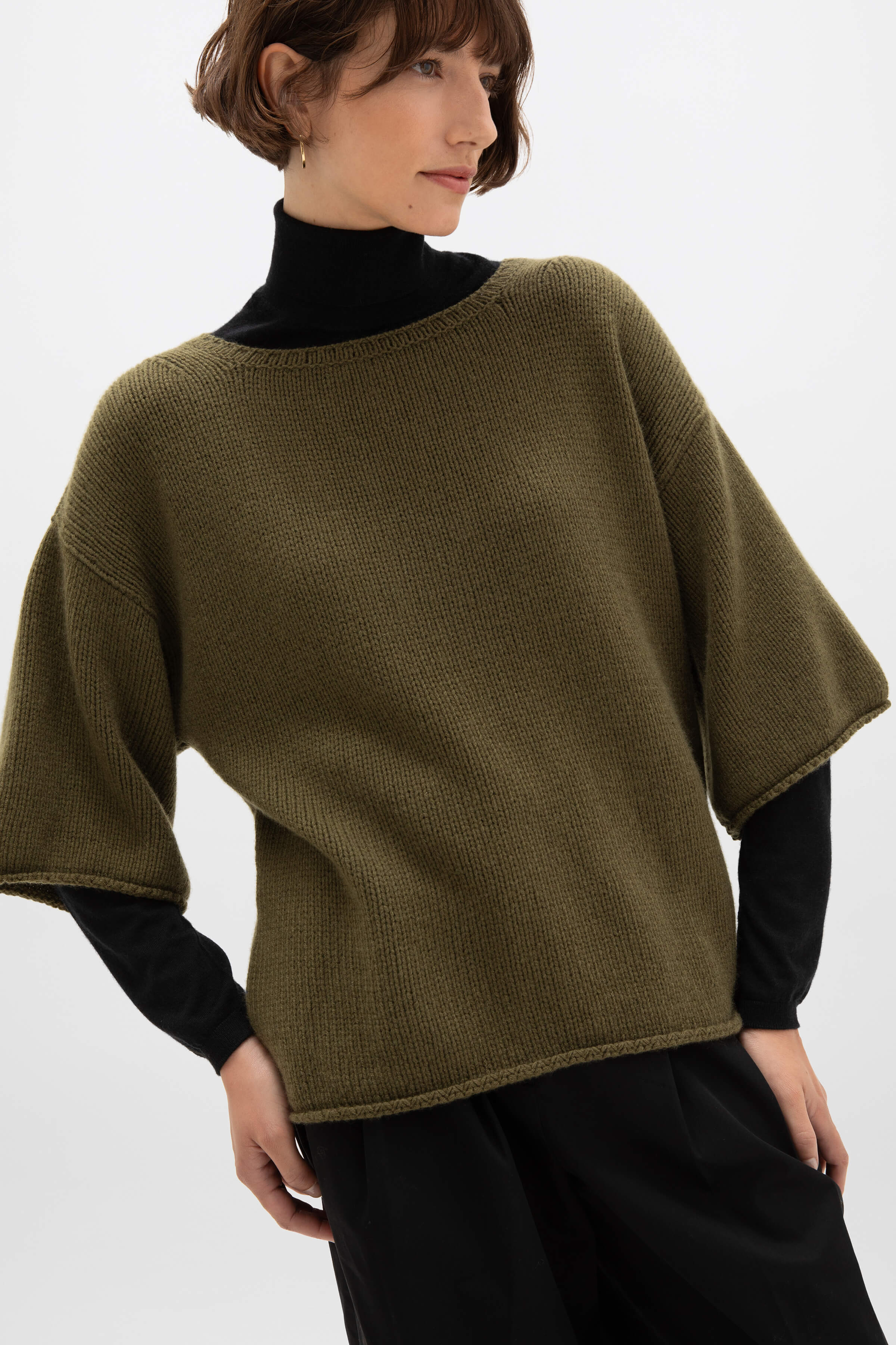 Boat Neck Olive Green Cashmere Jumper