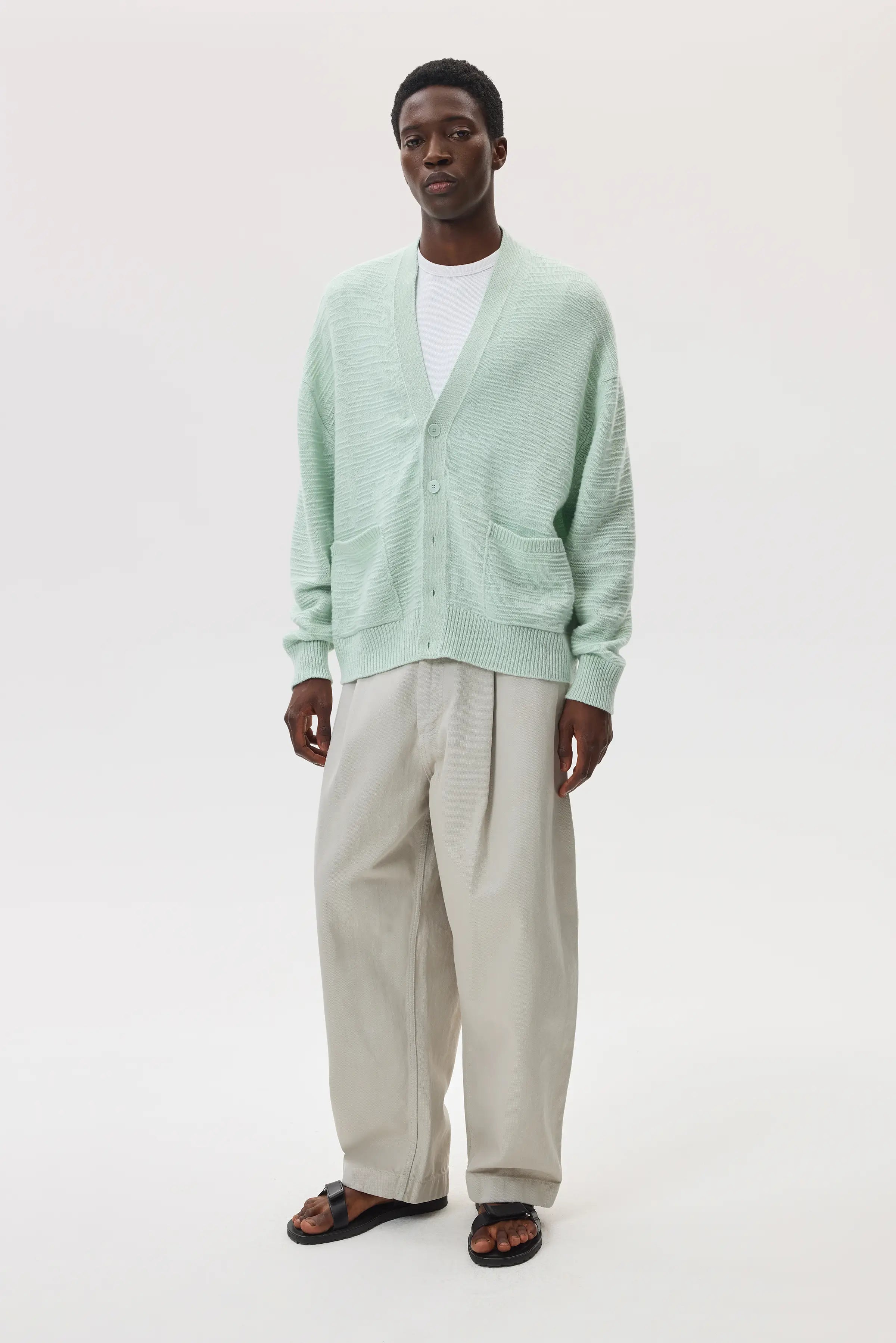Textured Light Green Cashmere Cardigan