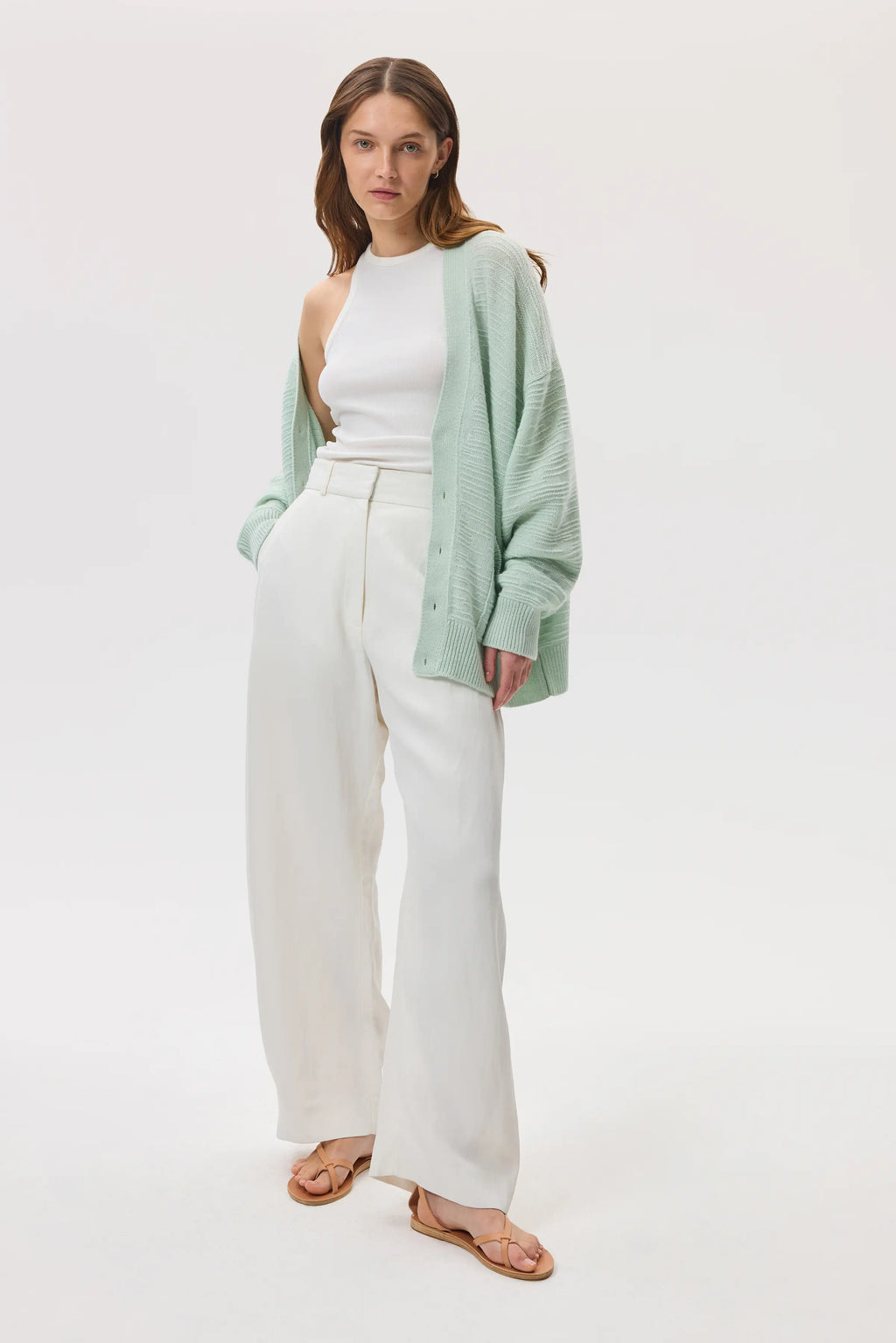 Textured Light Green Cashmere Cardigan