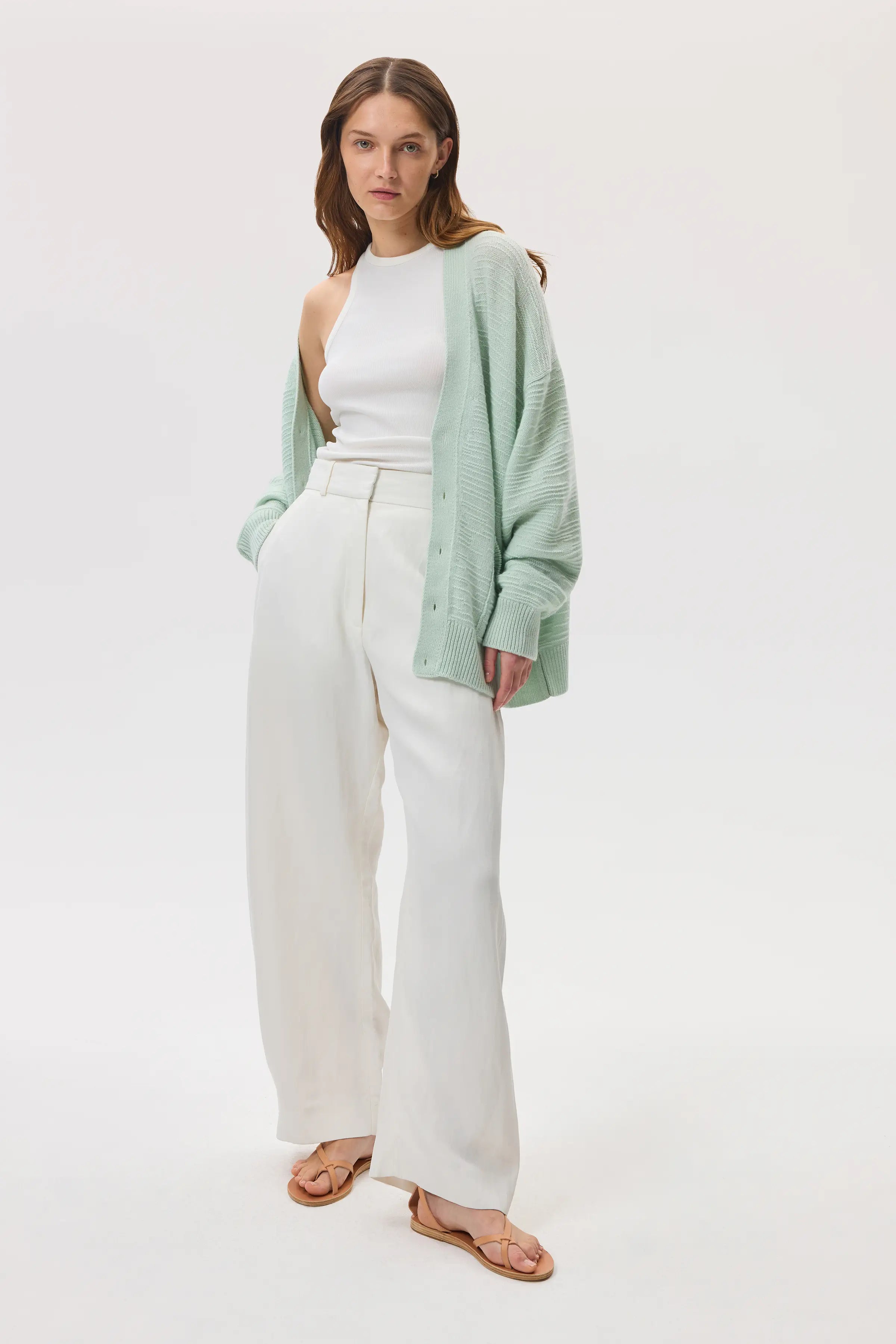 Textured Light Green Cashmere Cardigan