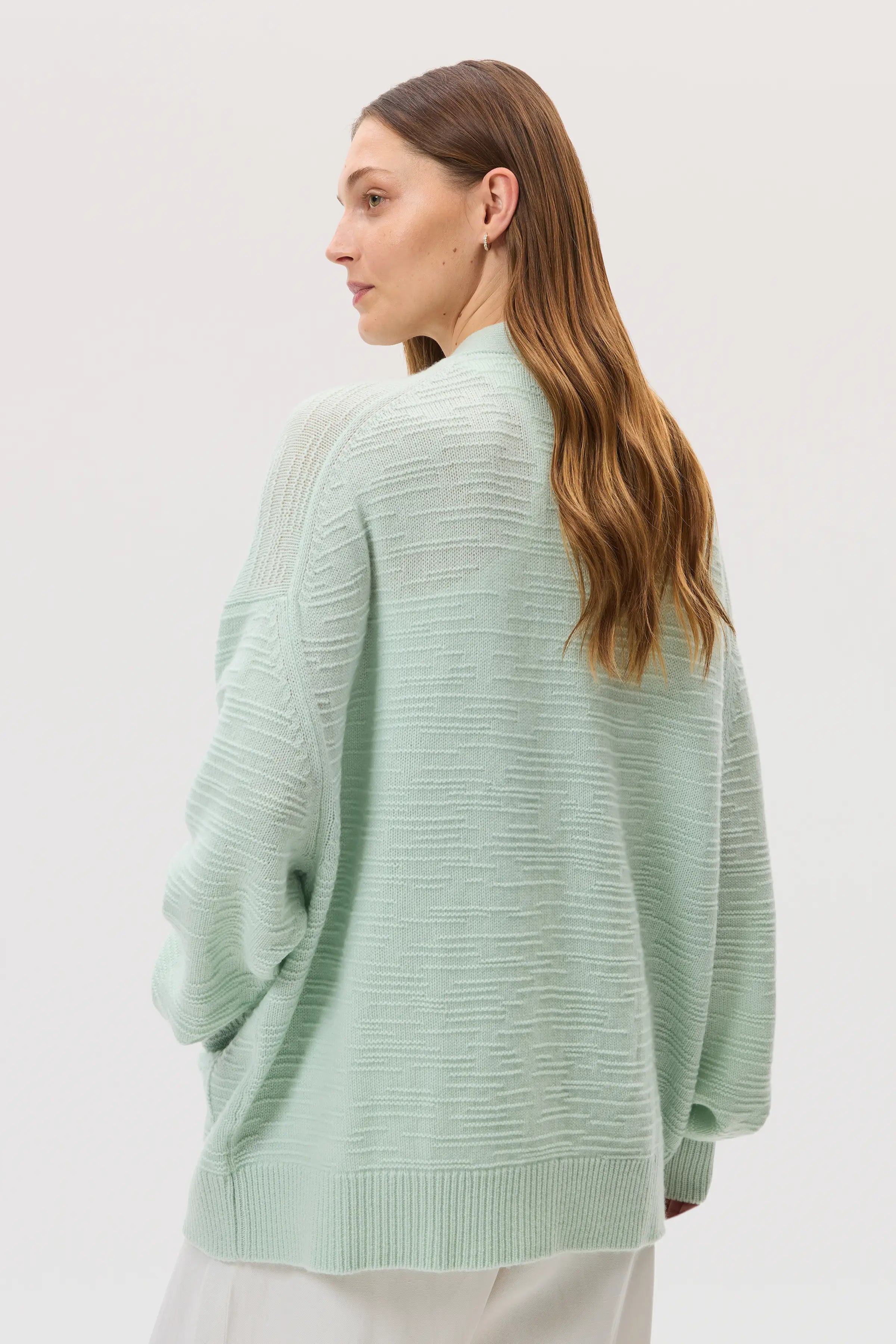Textured Light Green Cashmere Cardigan