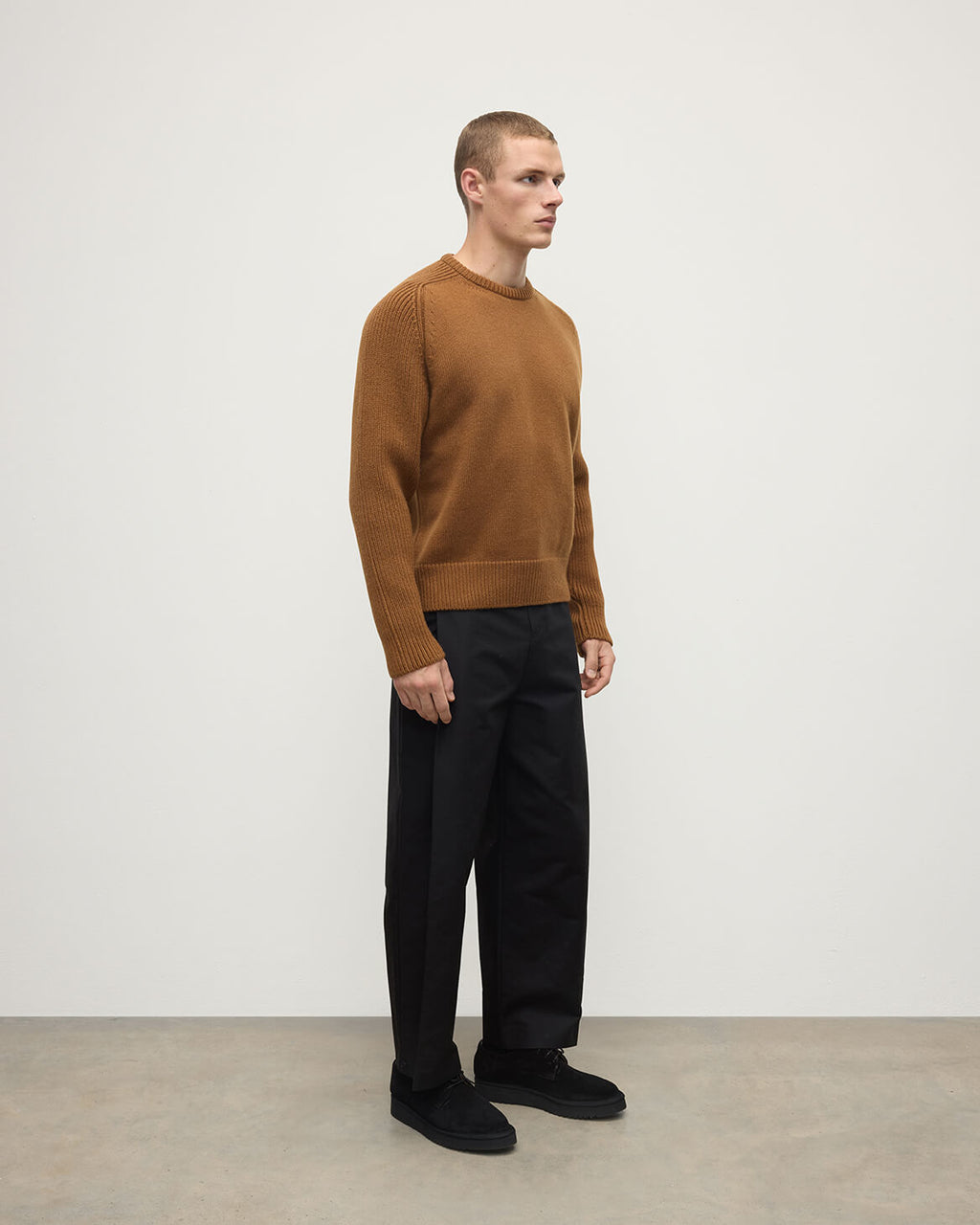 Ribbed Dark Camel Cashmere Jumper