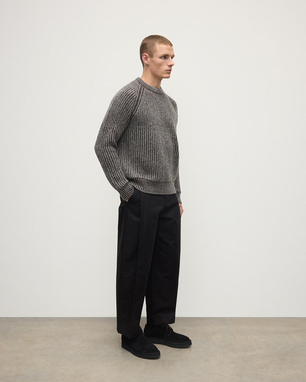 Ribbed Donegal Cashmere Grey Jumper