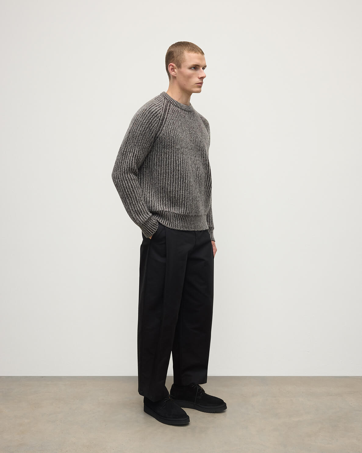 Ribbed Donegal Cashmere Grey Jumper