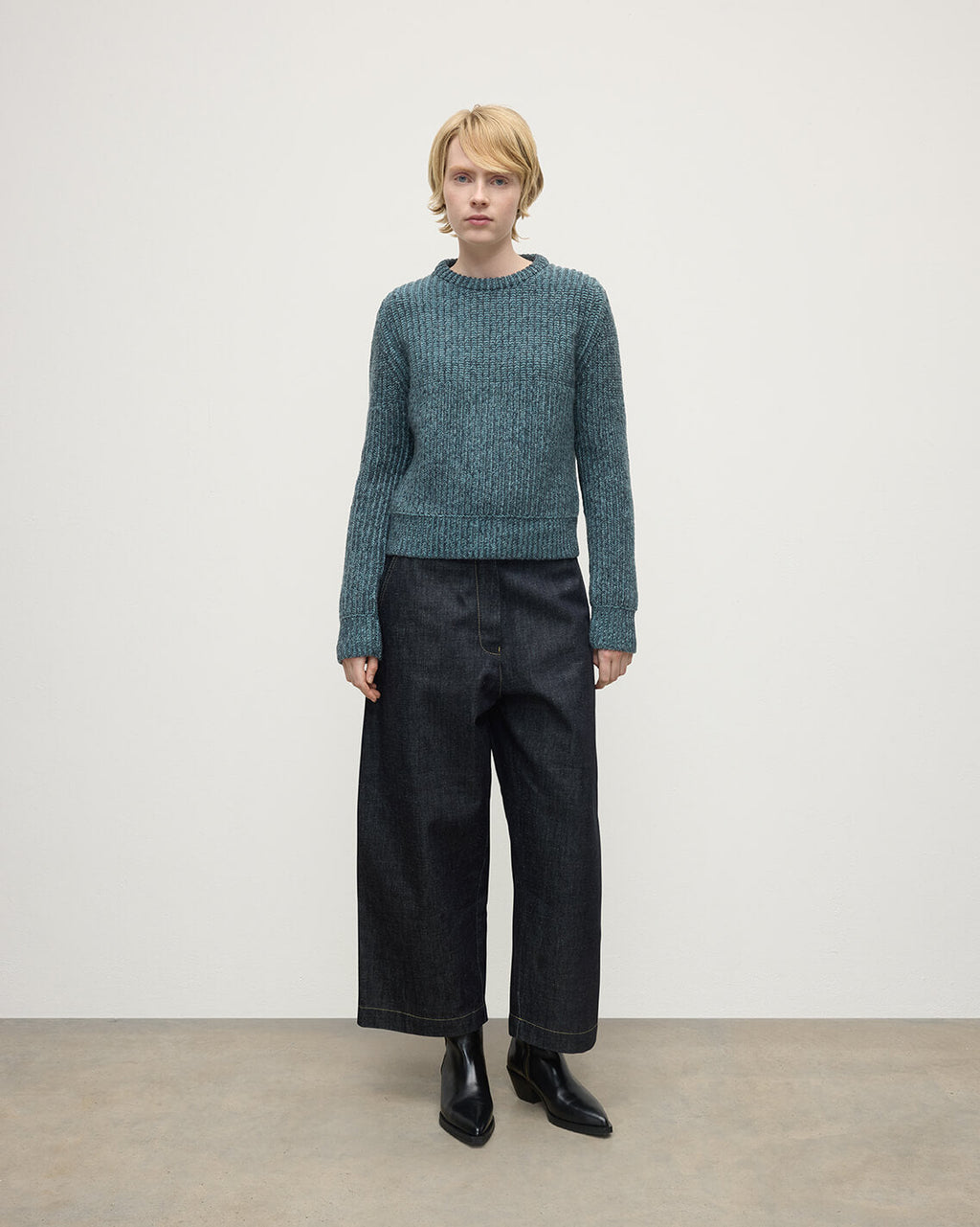 High Neck Donegal Cashmere Blue Jumper