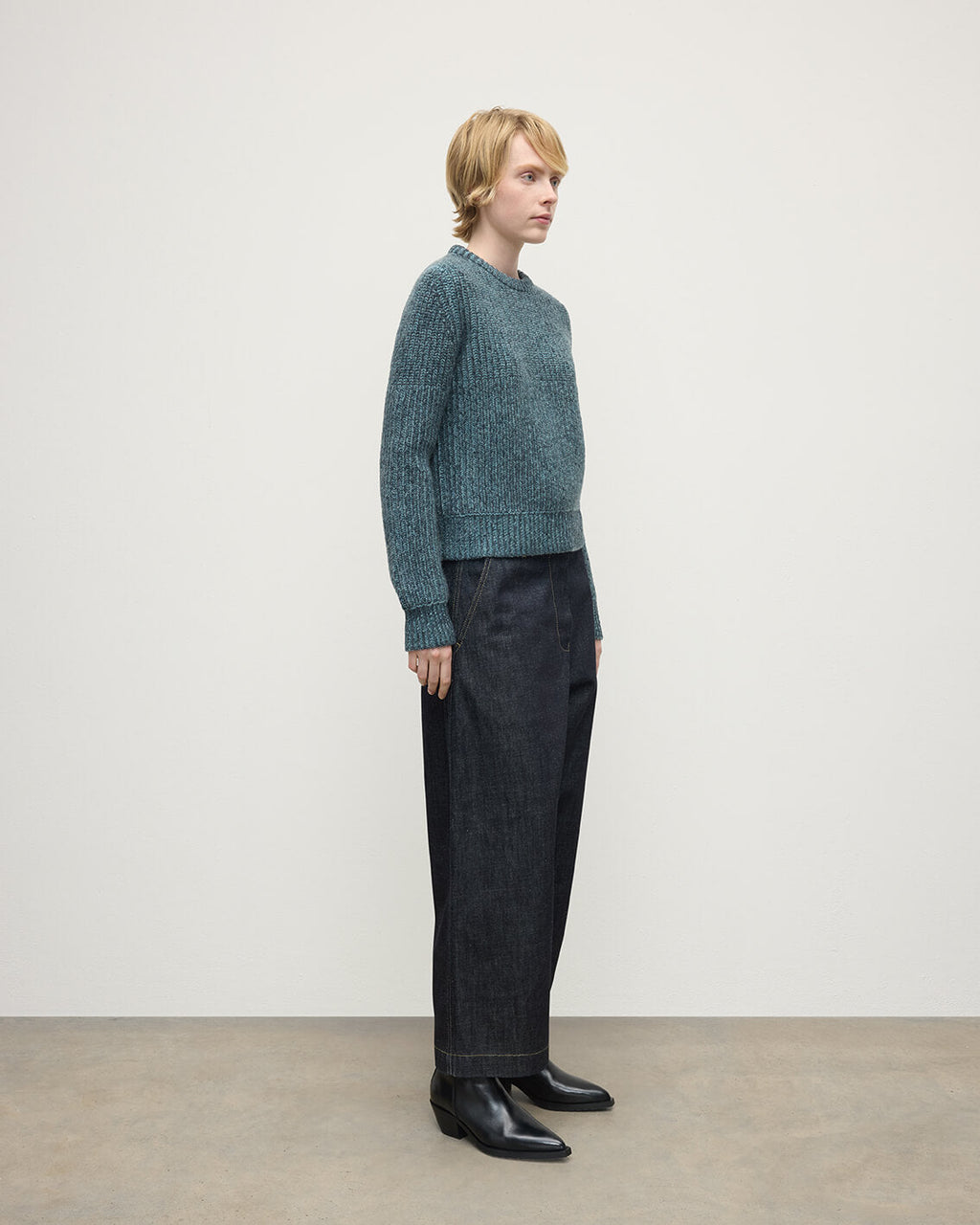 High Neck Donegal Cashmere Blue Jumper