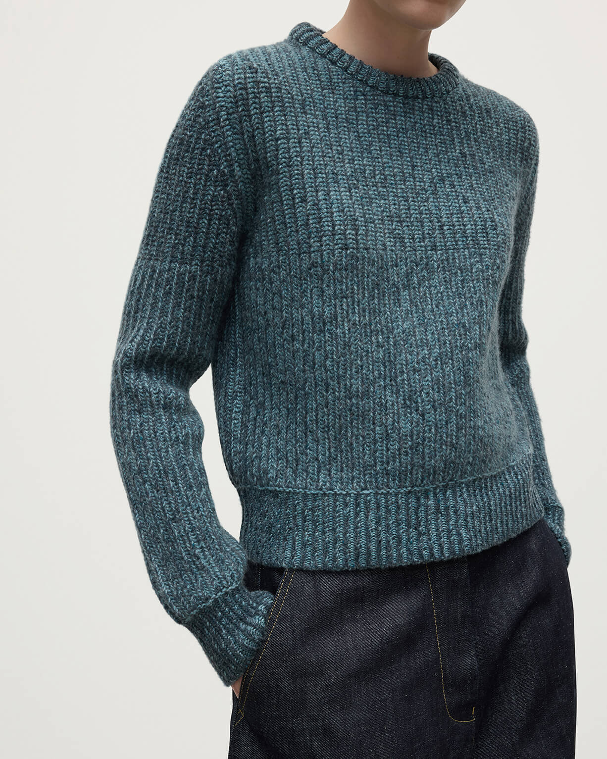 High Neck Donegal Cashmere Blue Jumper