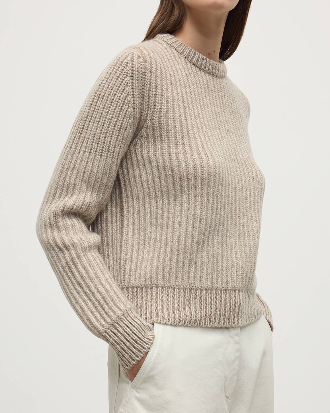 High Neck Donegal Cashmere Cream Jumper