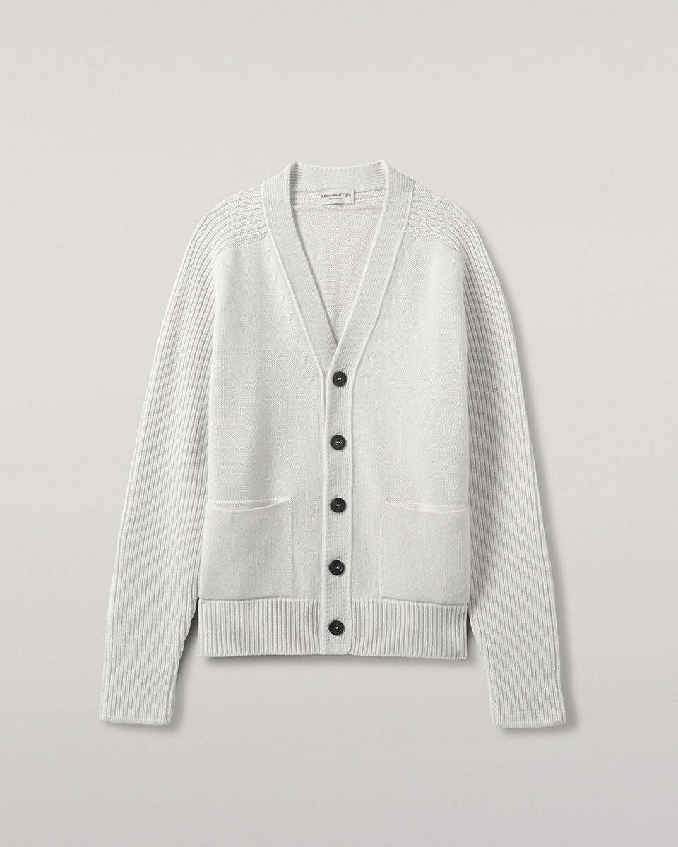 Ribbed Cashmere White Cardigan
